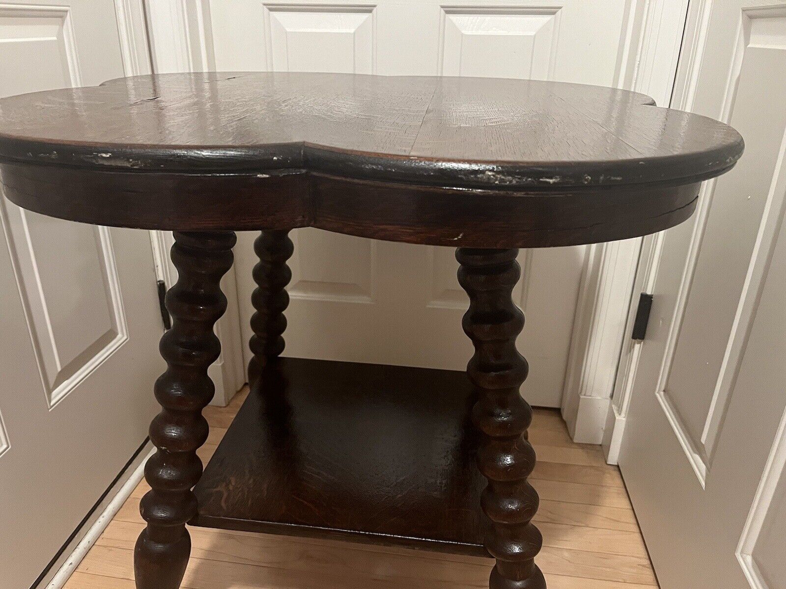 🔥1800s Antique Oak Gargoyle Claw Glass Ball Foot Parlor Clover Table NightStand