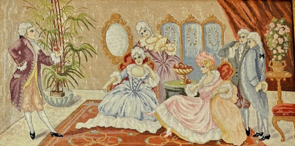 Framed Victorian Tapestry Needlepoint Parlor Artwork
