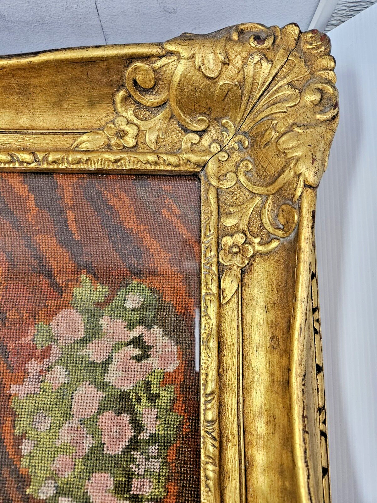 Framed Victorian Tapestry Needlepoint Parlor Artwork