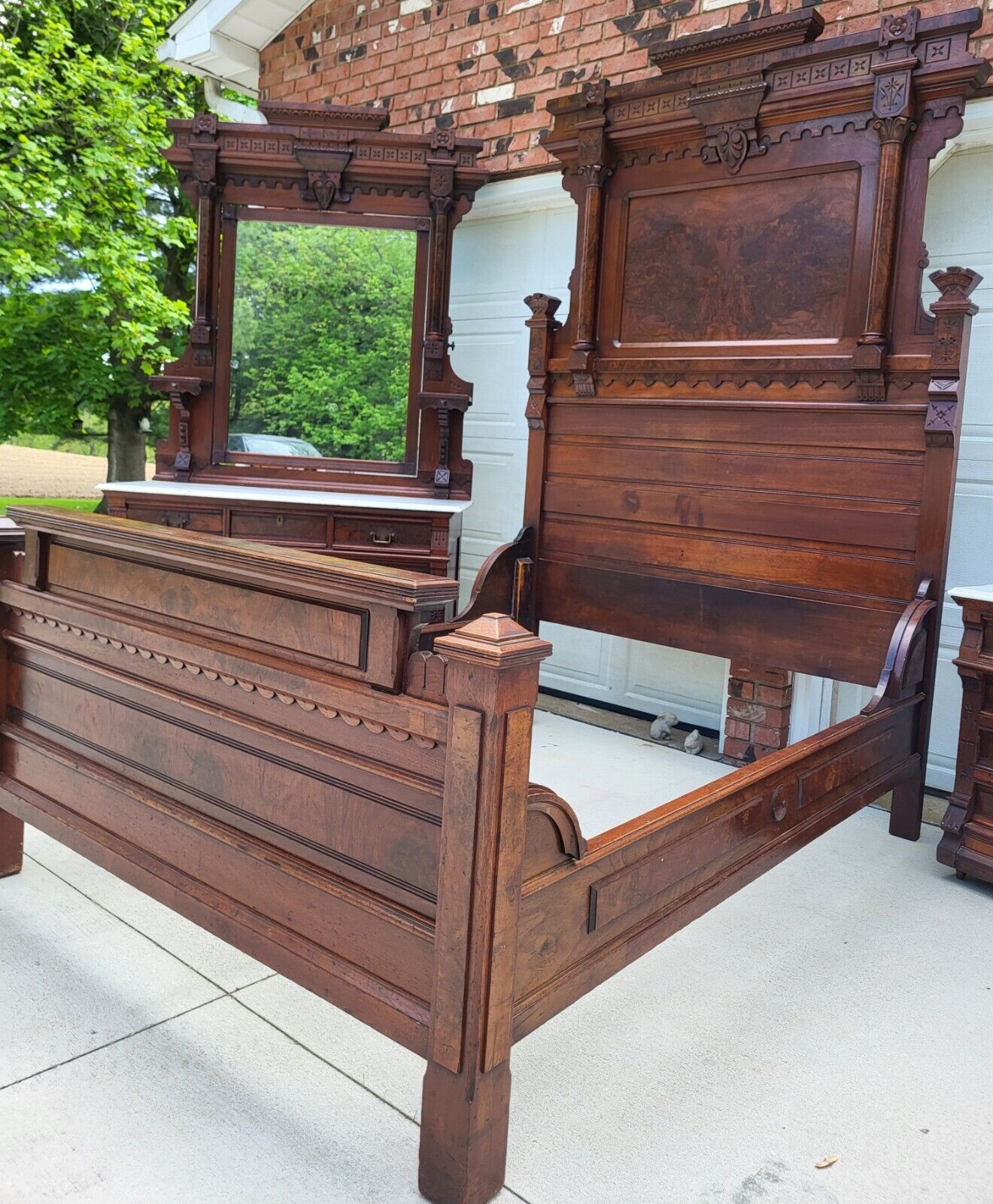 Quality 3 pc full size antique Bedroom Set vtg 1800s original Amer. Renaissance