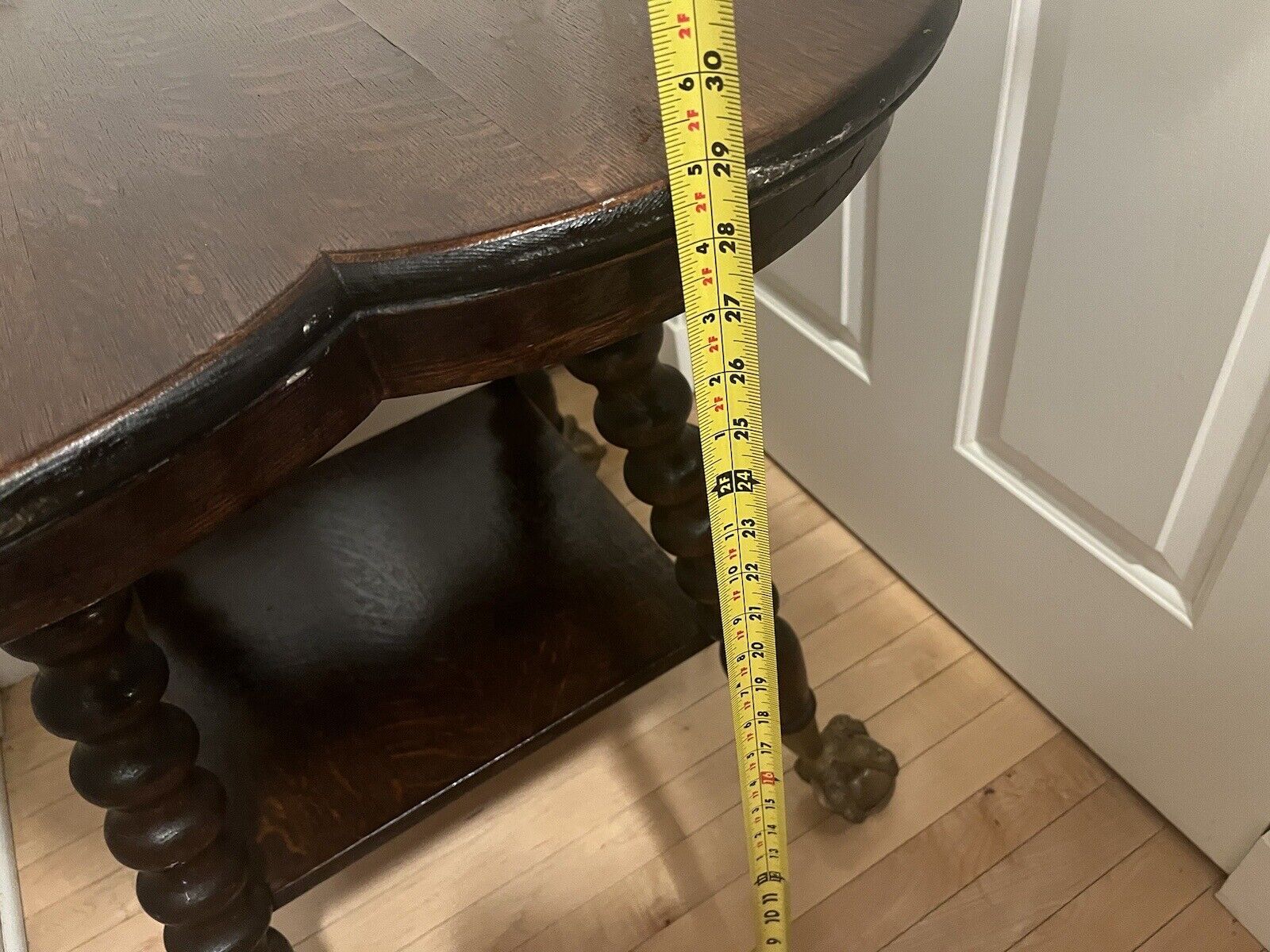 🔥1800s Antique Oak Gargoyle Claw Glass Ball Foot Parlor Clover Table NightStand