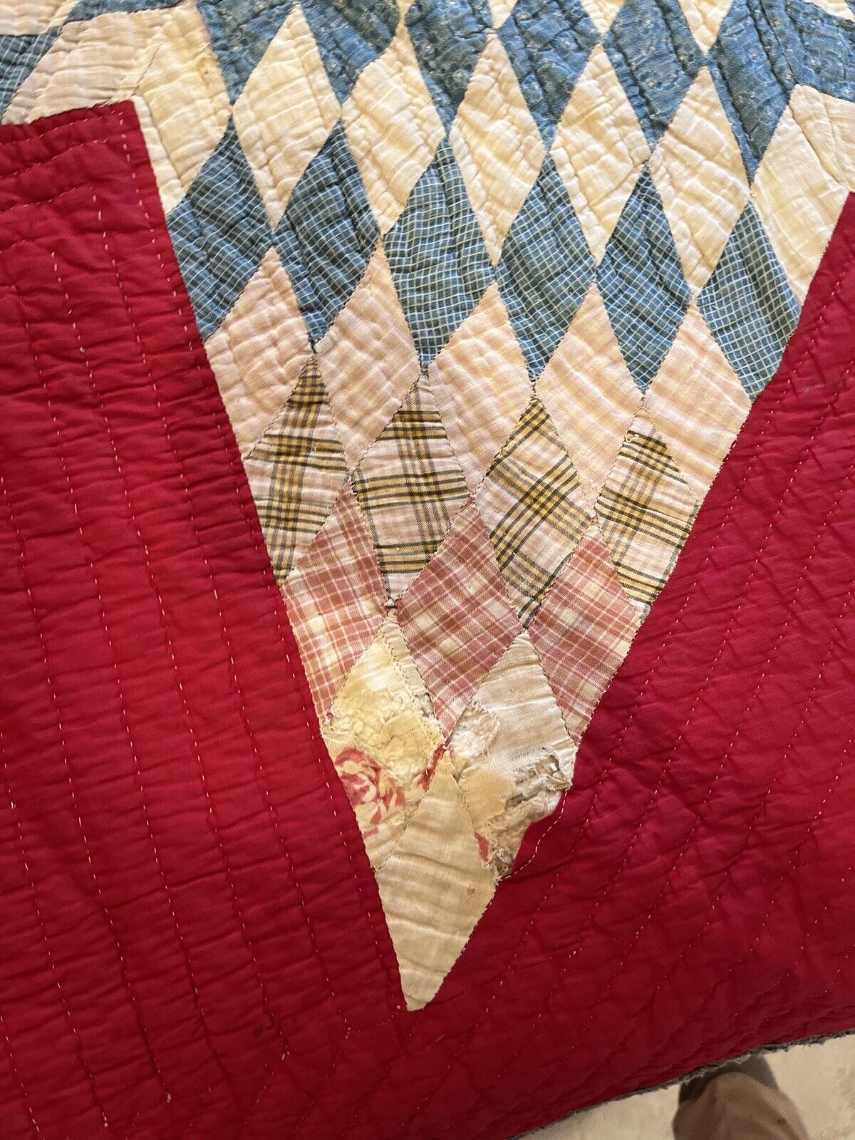Antique Lonestar quilt red white & blue 1800's