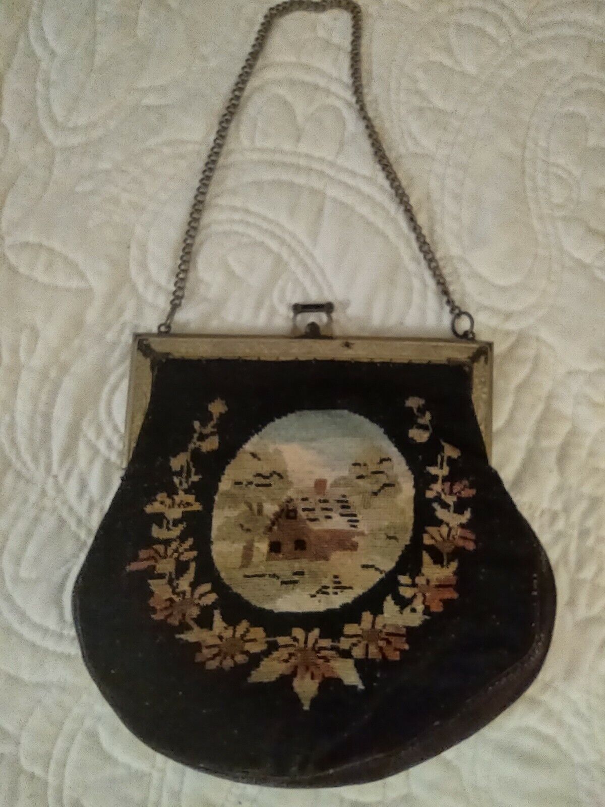 Victorian Lady Needlepoint Tapestry Bag Purse