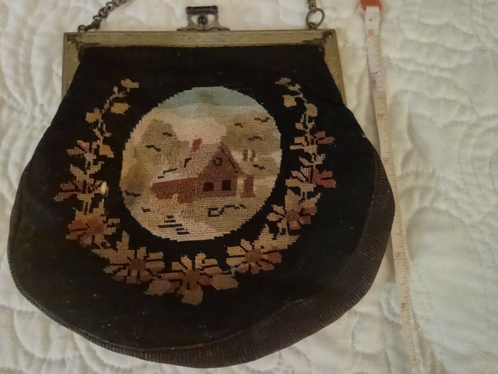 Victorian Lady Needlepoint Tapestry Bag Purse