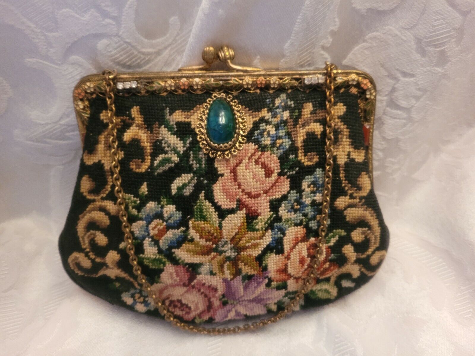 Victorian Floral Needlepoint Tapestry Handbag