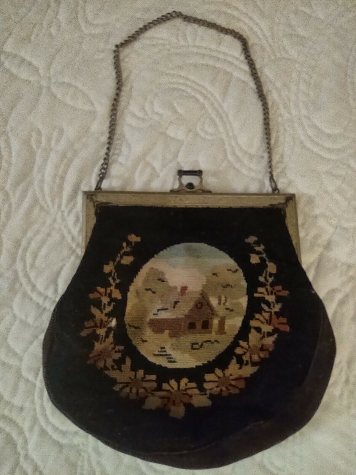 Victorian Lady Needlepoint Tapestry Bag Purse