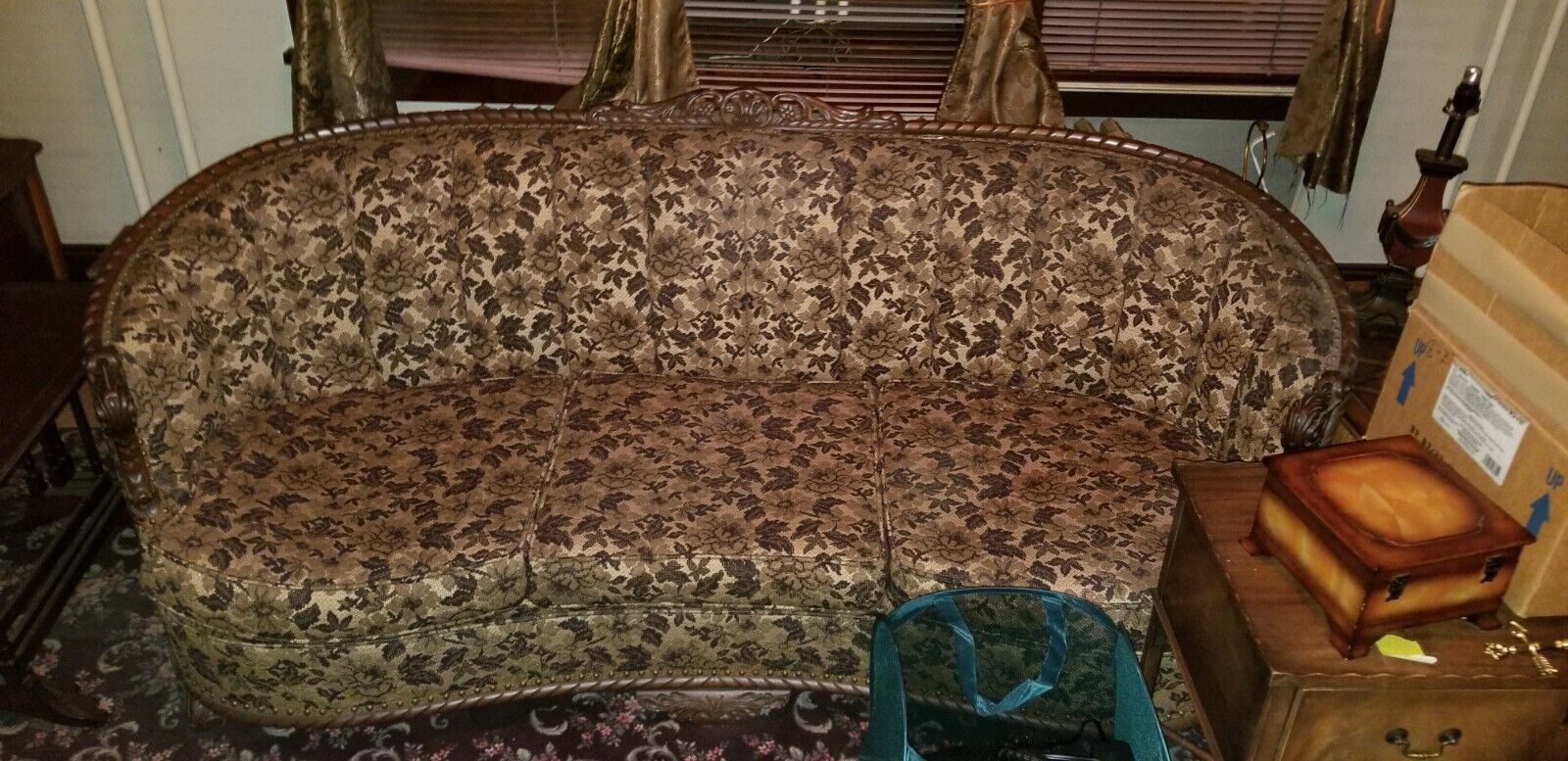 Antique Hand-Carved Victorian Accent Sofa