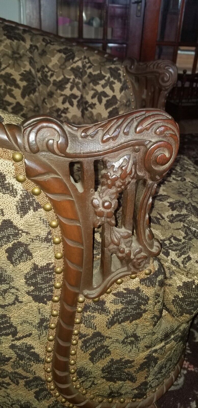Antique Hand-Carved Victorian Accent Sofa