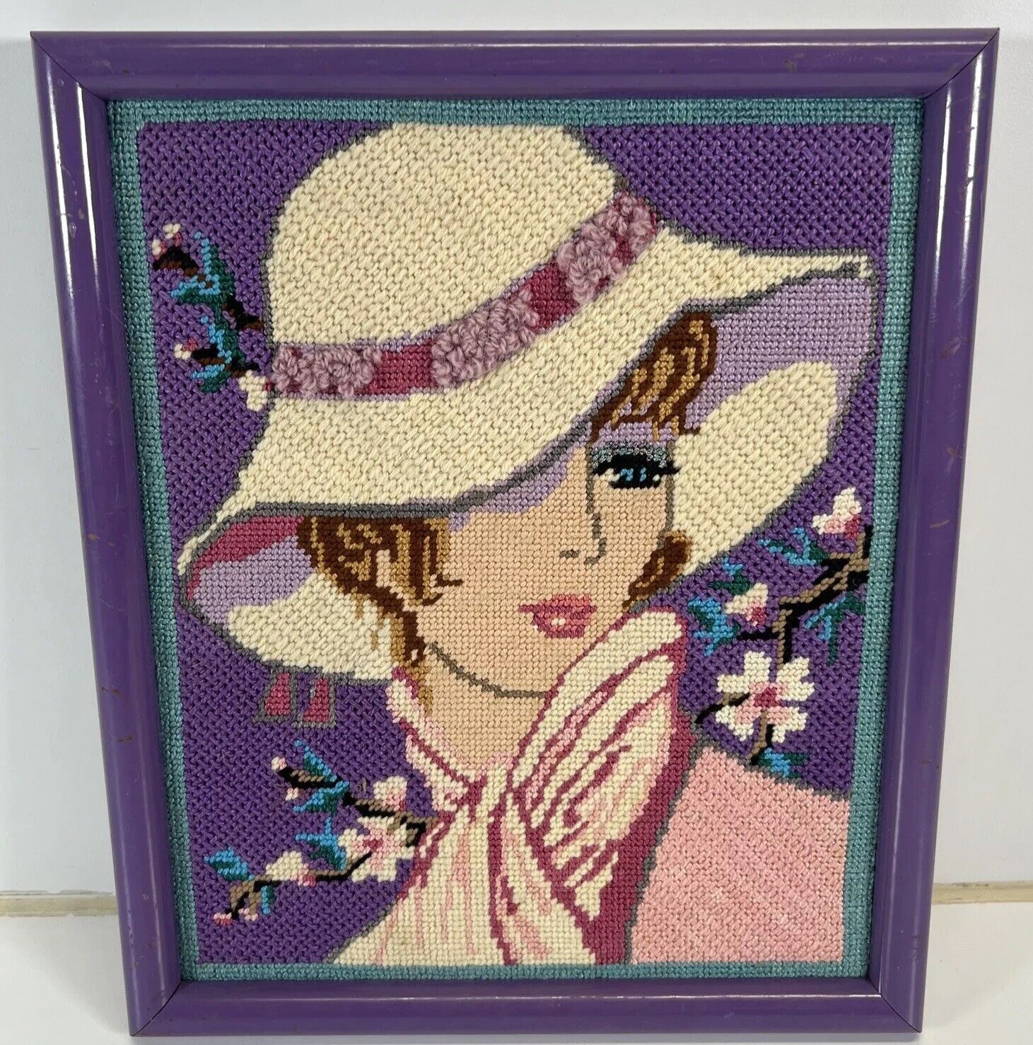 Framed Vintage Purple Floral 3D Tapestry Art