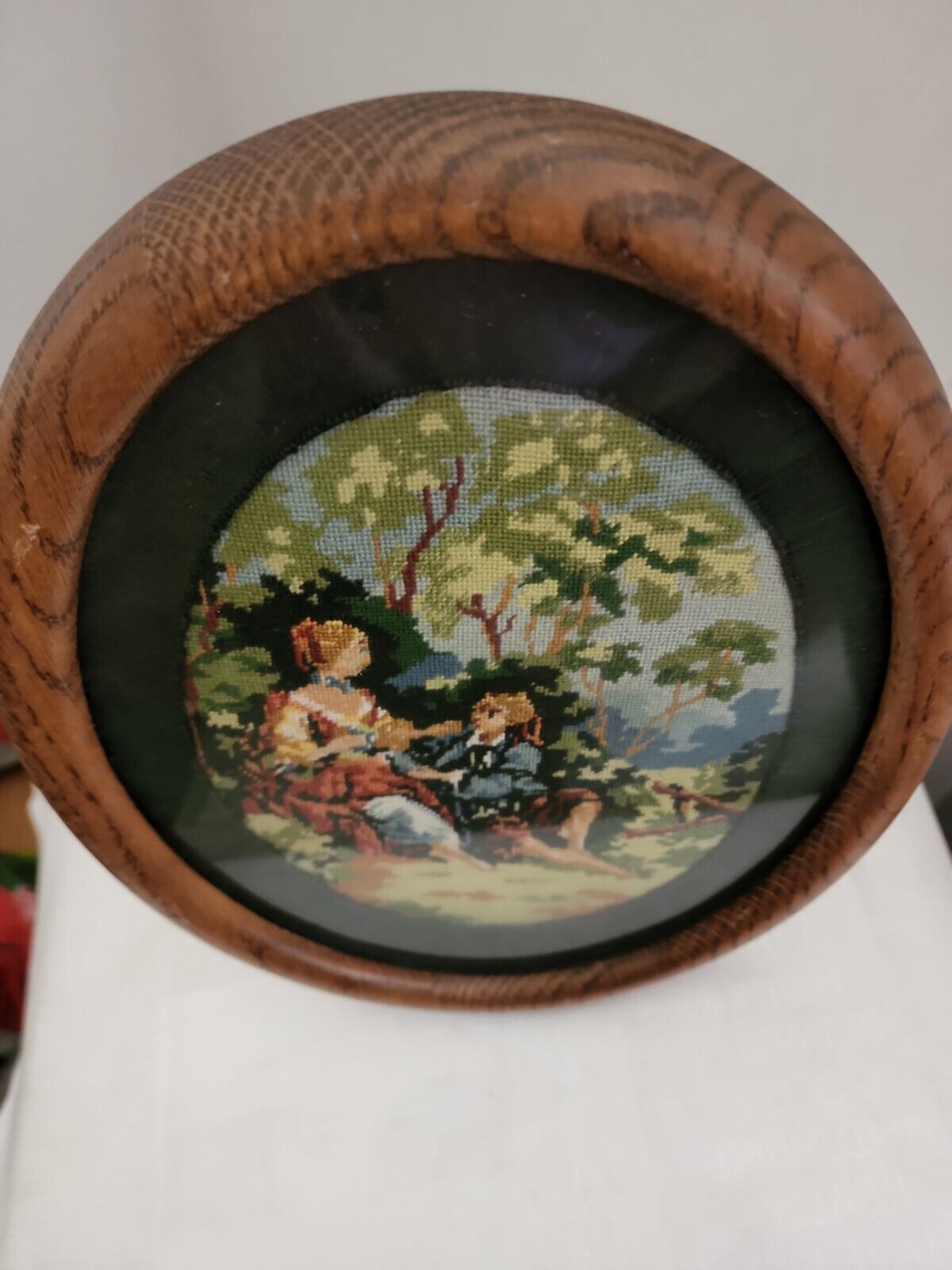 French Courting Scene Petit Point Tapestry Frame