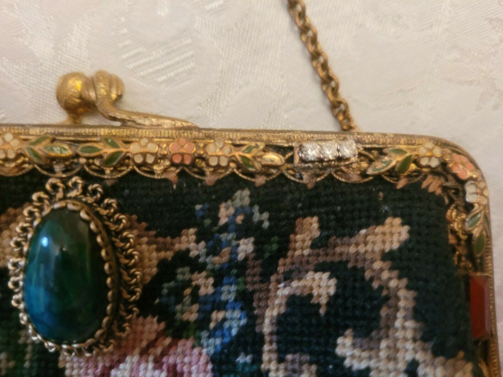 Victorian Floral Needlepoint Tapestry Handbag