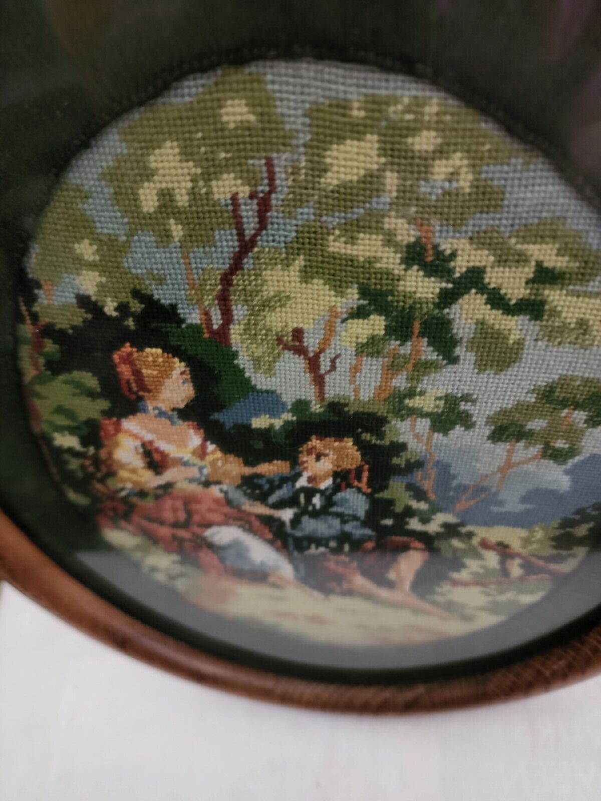 French Courting Scene Petit Point Tapestry Frame