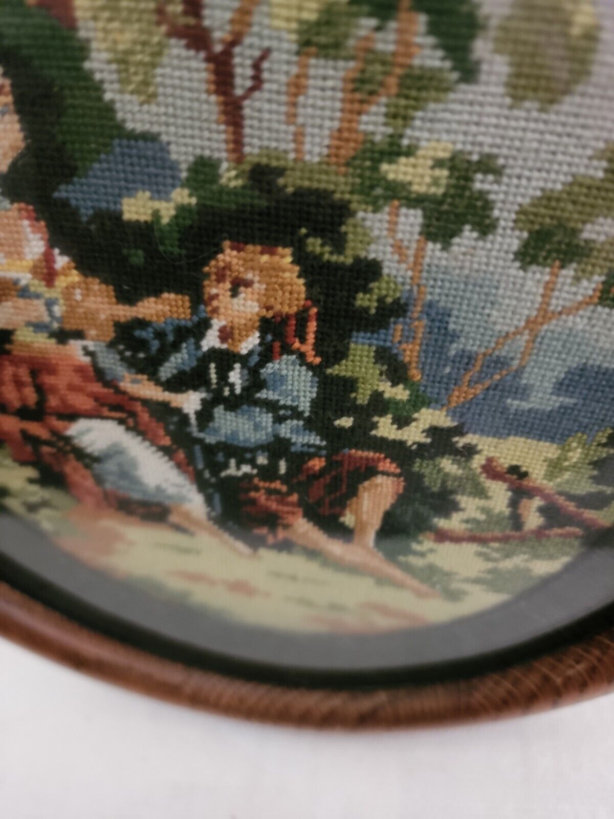 French Courting Scene Petit Point Tapestry Frame