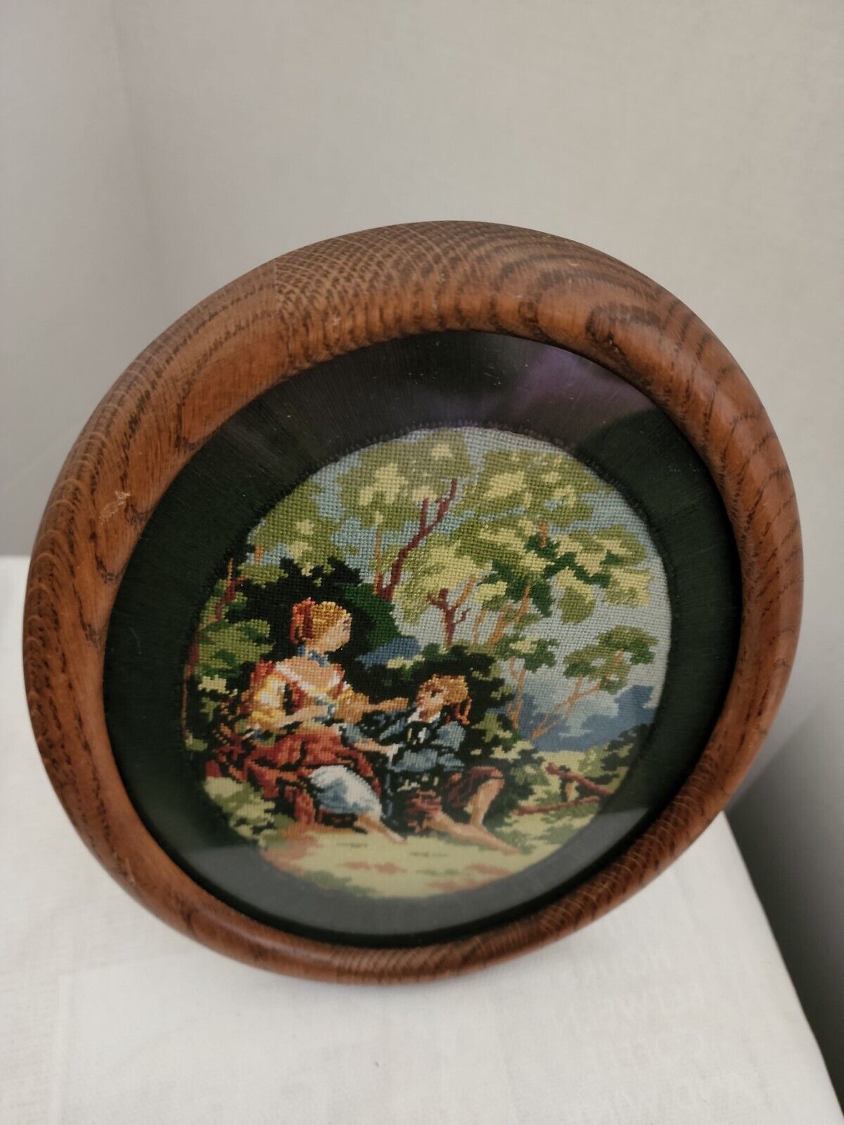 French Courting Scene Petit Point Tapestry Frame