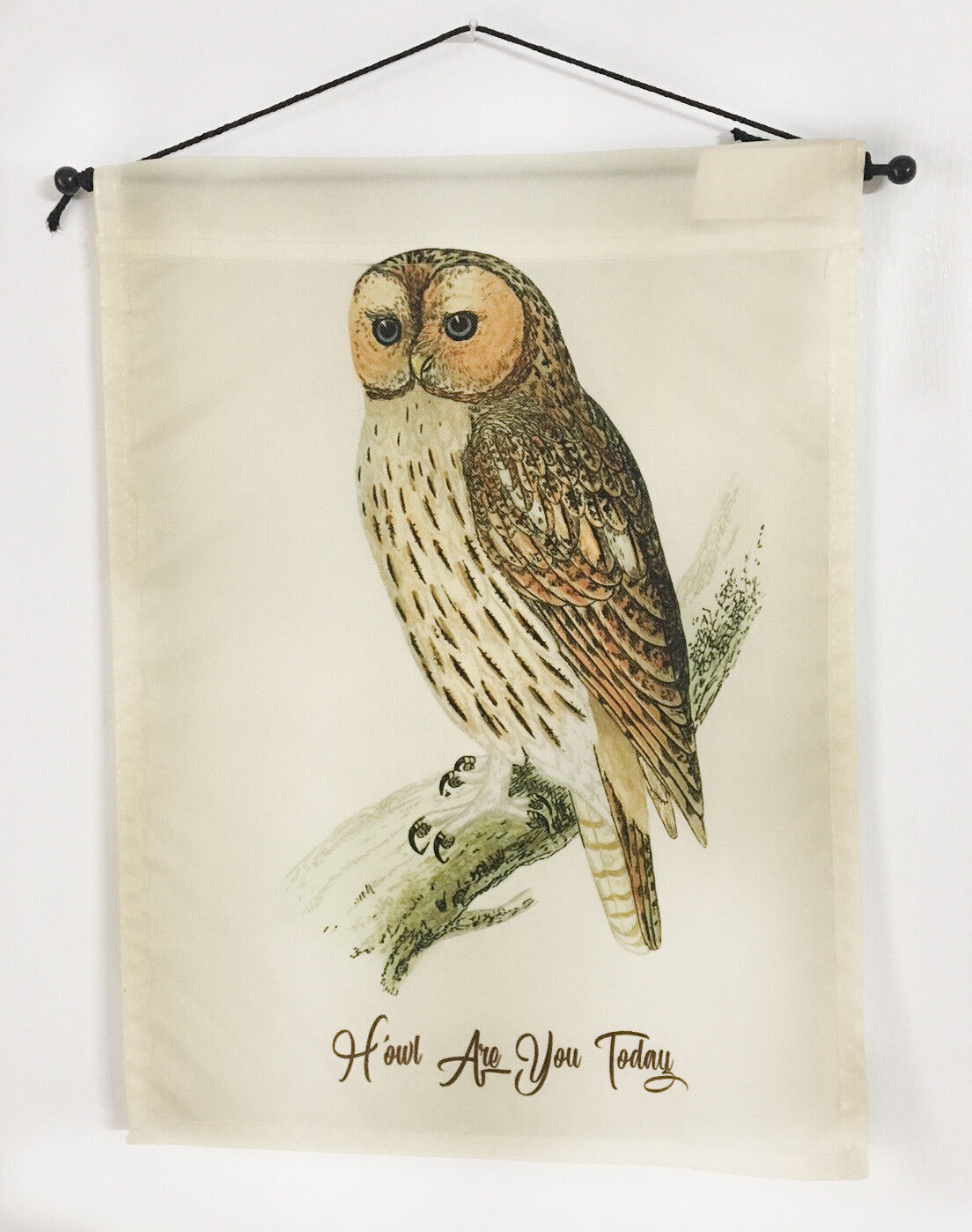 Vintage 1900's Owl Beige Nylon Wall Tapestry