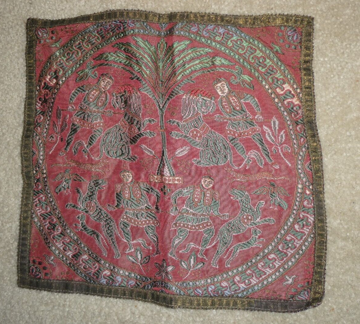 Vintage 1900s Asian Needlepoint Tapestry with Dragons
