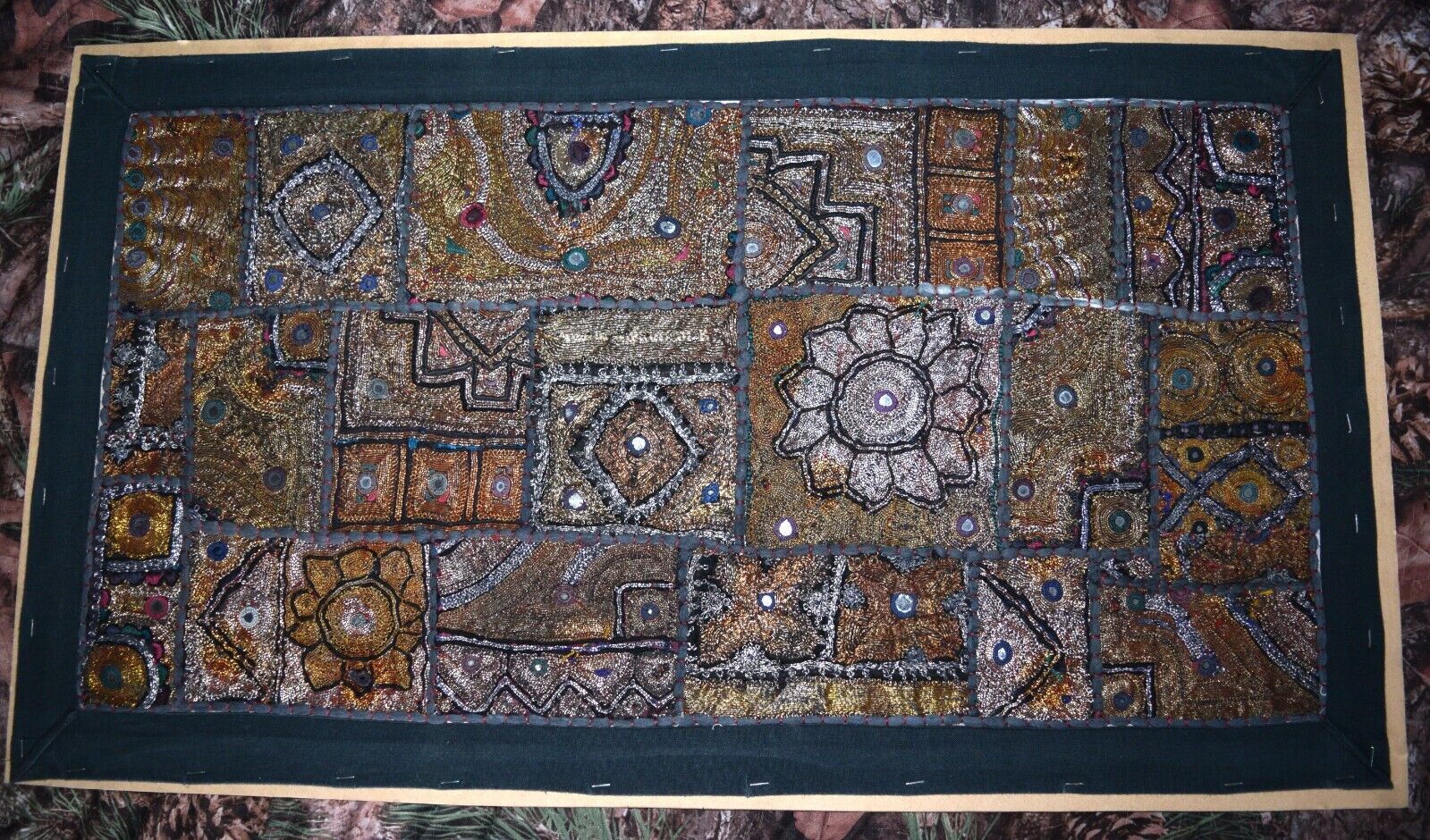 Vintage 1900s Hand Embroidered Bohemian Tapestry Wall Art