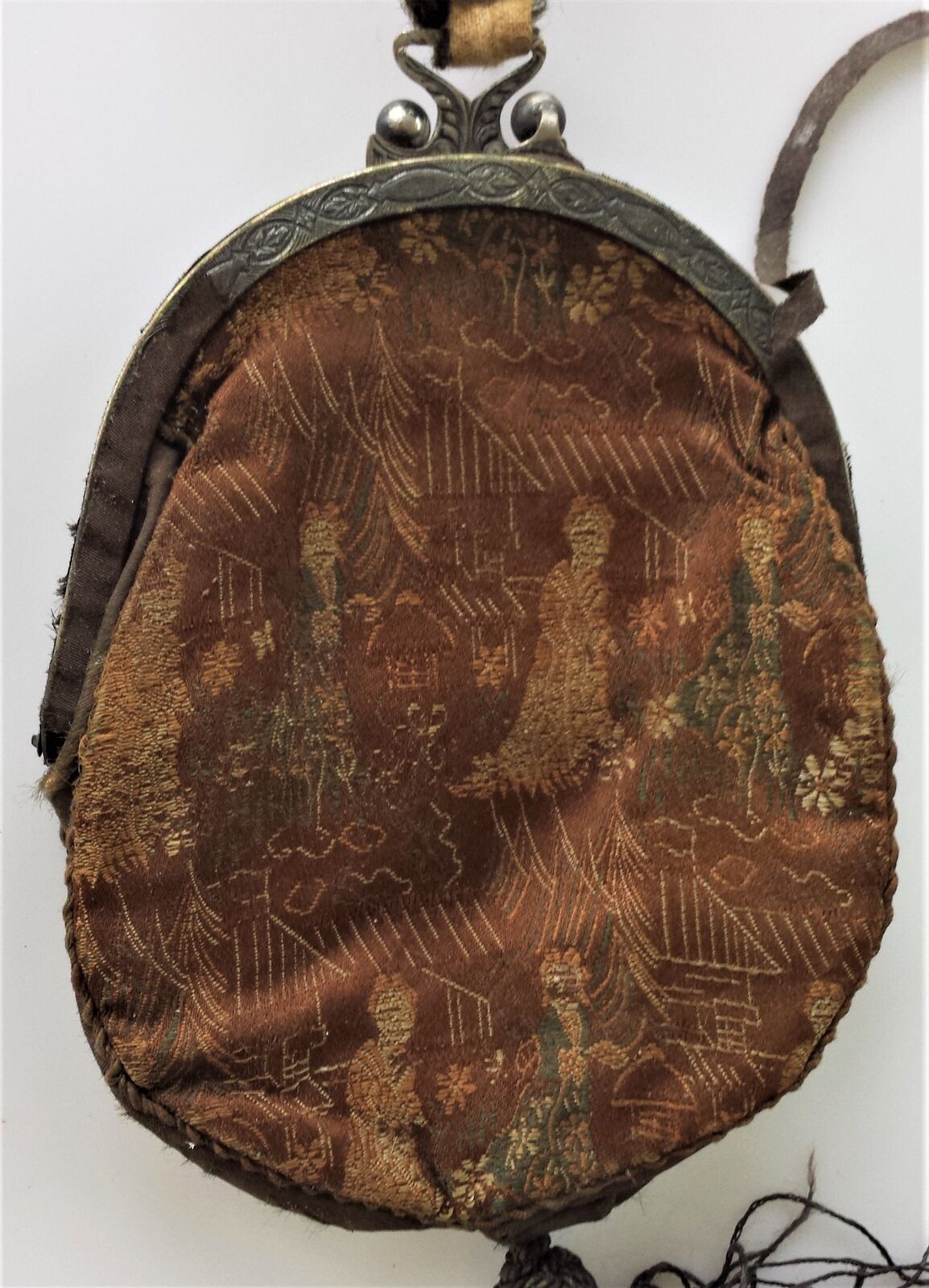 Victorian Antique Silk Tapestry Purse with Mirror