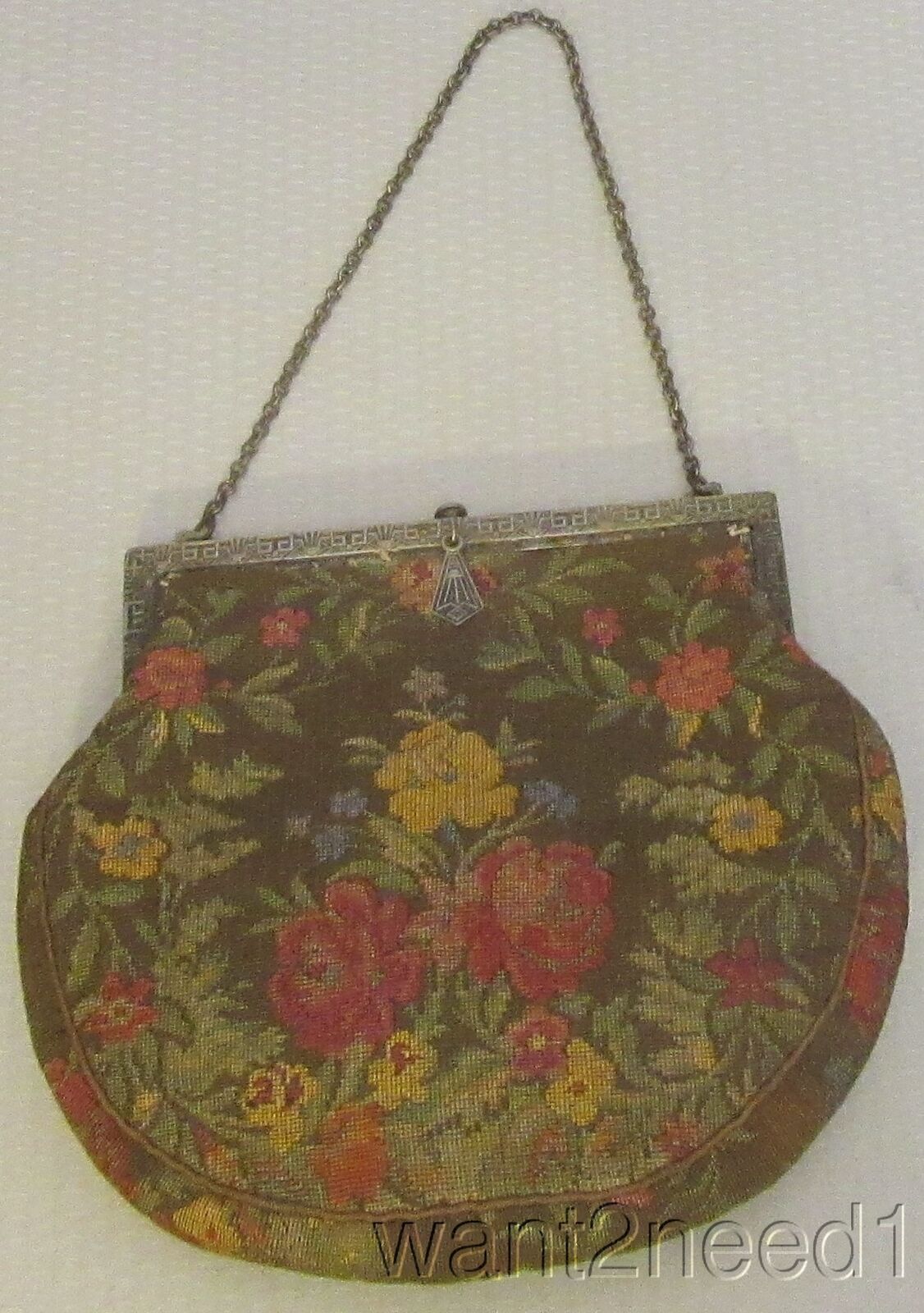 Edwardian French Tapestry Handbag with Floral Design