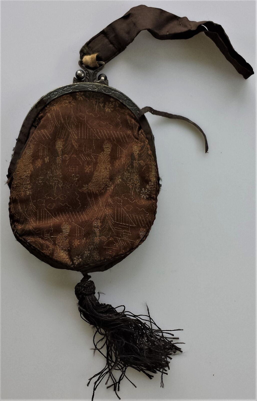Victorian Antique Silk Tapestry Purse with Mirror
