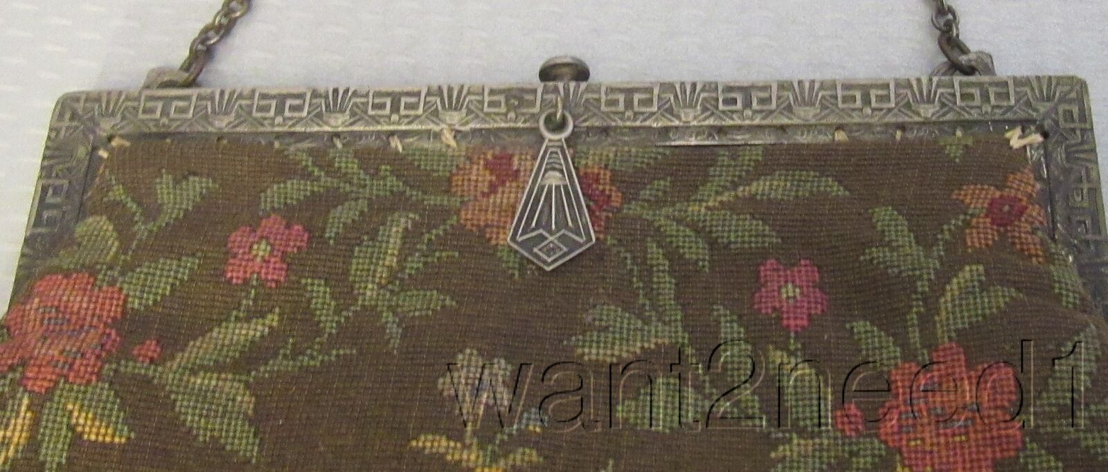 Edwardian French Tapestry Handbag with Floral Design