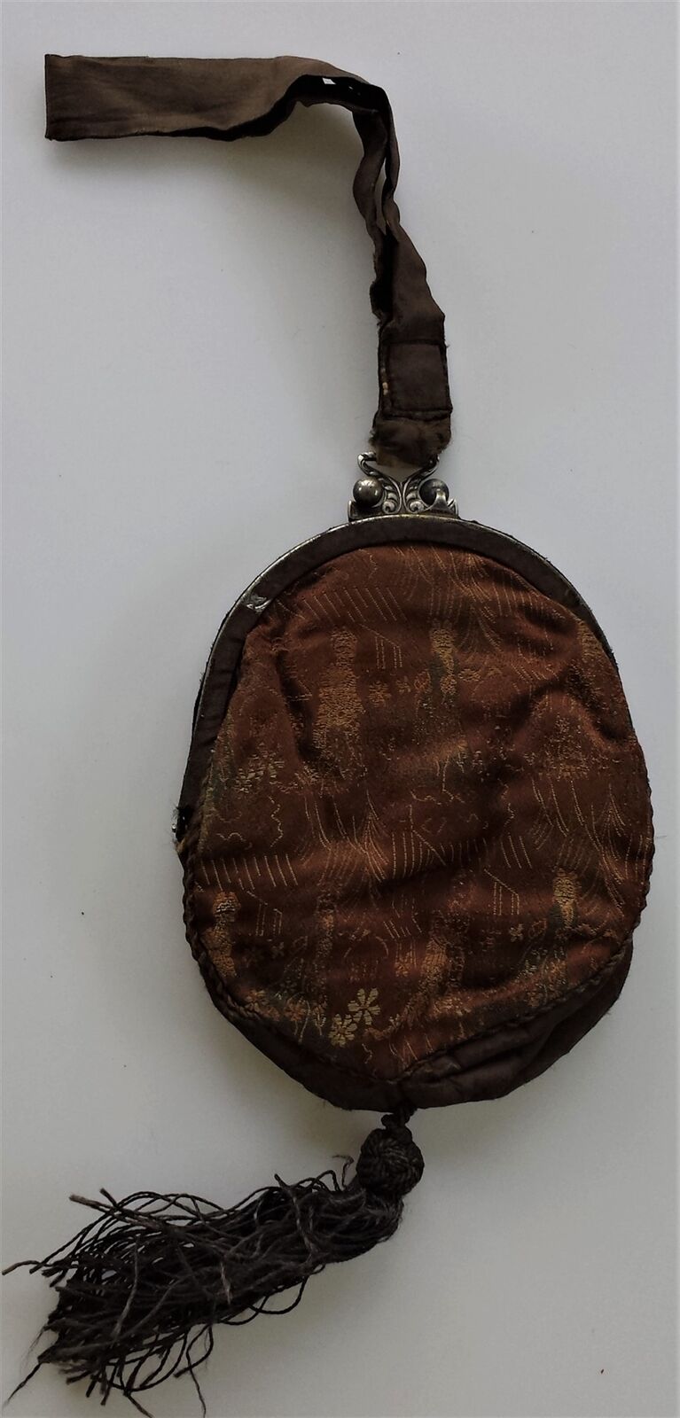 Victorian Antique Silk Tapestry Purse with Mirror