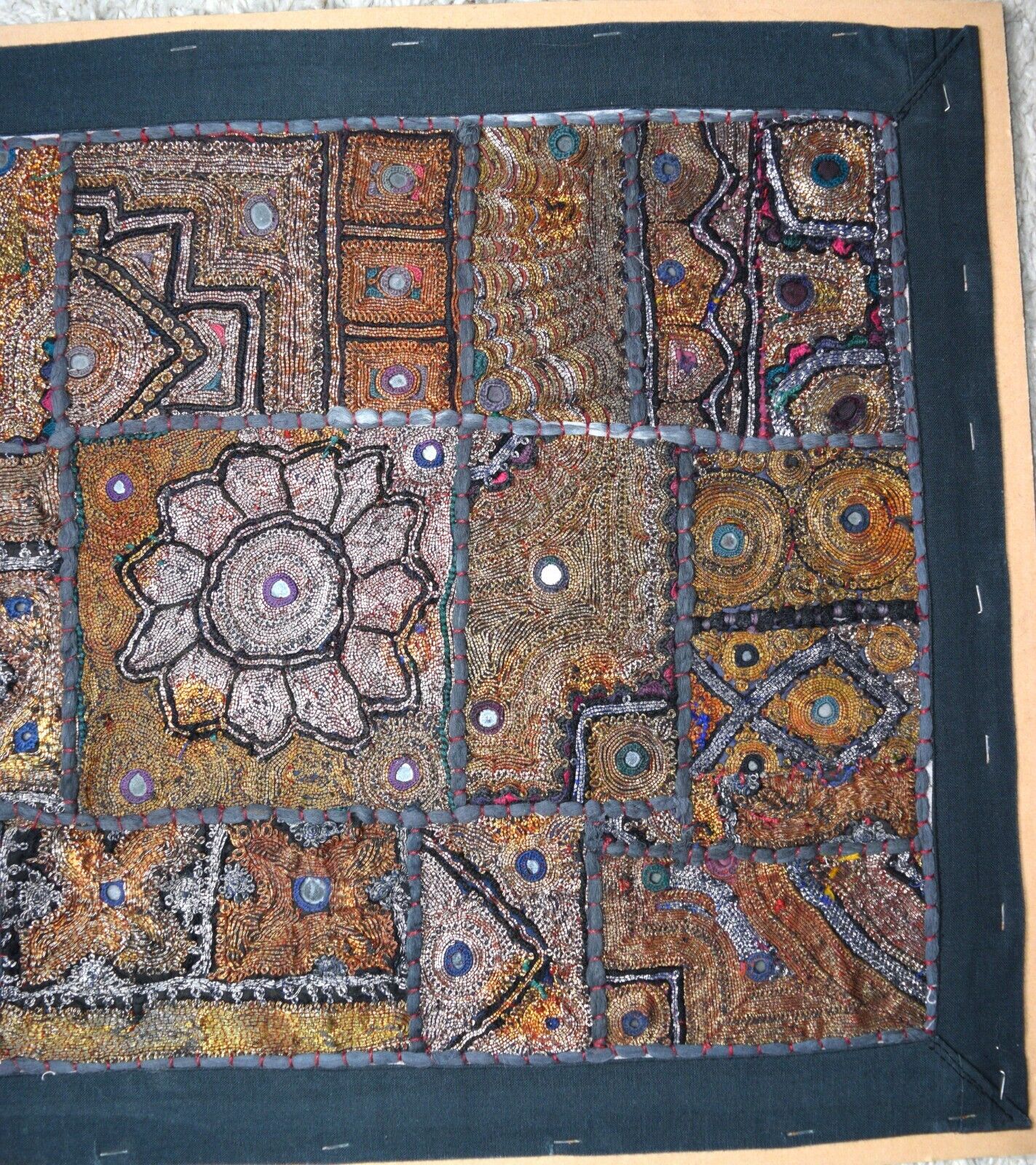Vintage 1900s Hand Embroidered Bohemian Tapestry Wall Art