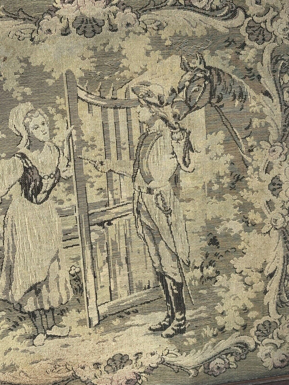 Antique Framed French Tapestry of Lady and Soldier