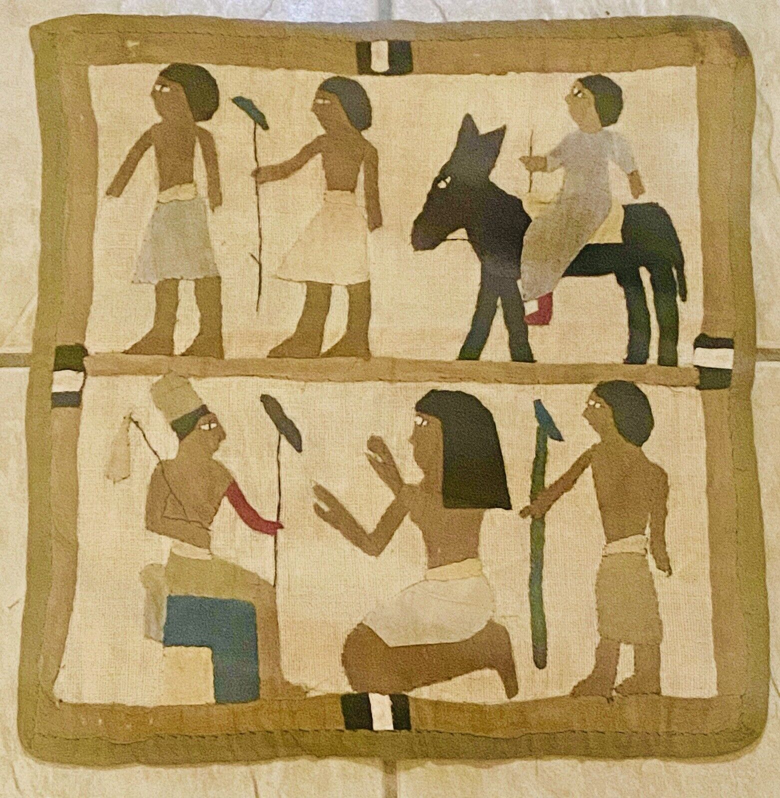 Antique Egyptian Figures Mixed Media Textile Tapestry