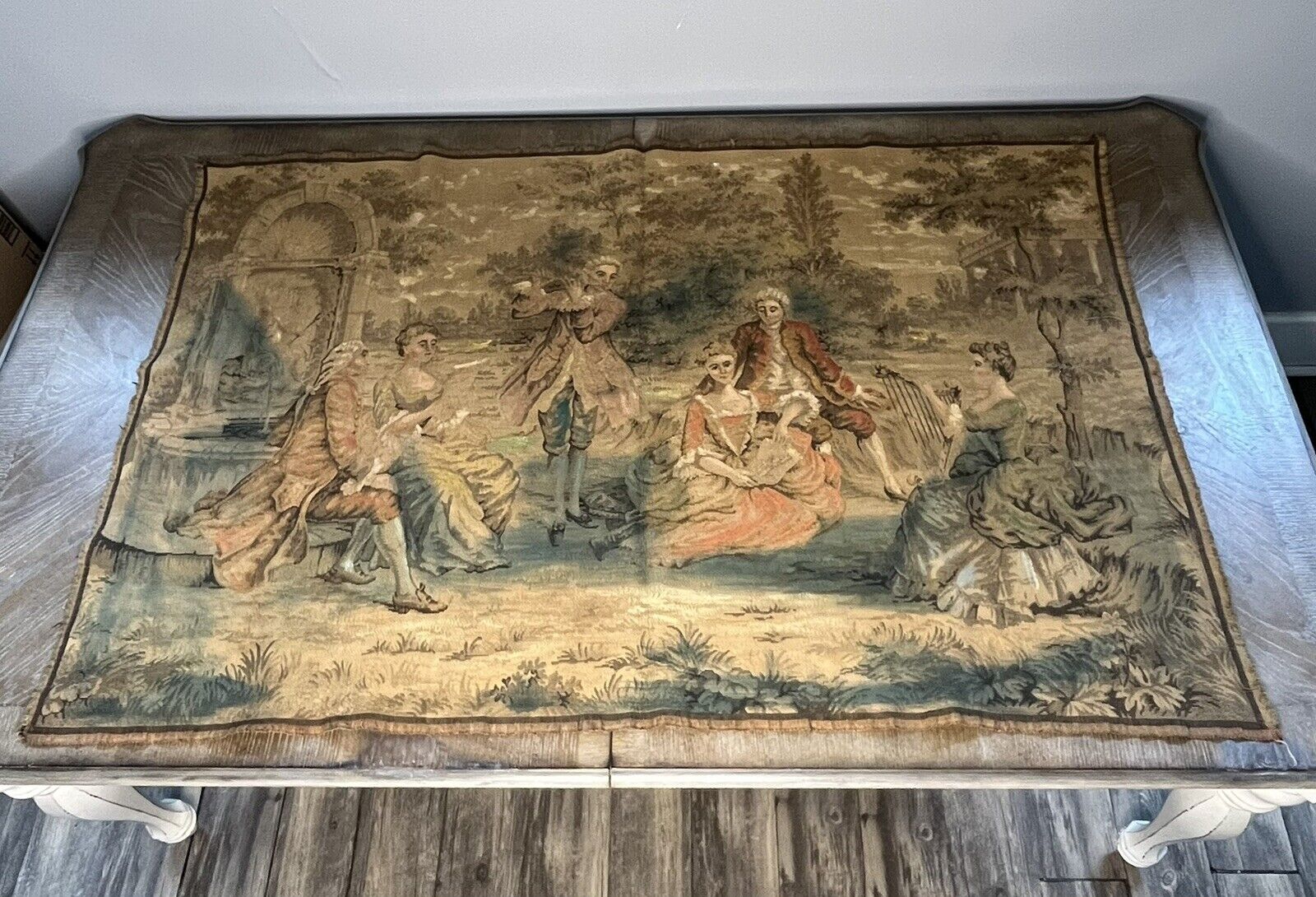 Early 1900s FAMCO French Linen Wall Tapestry