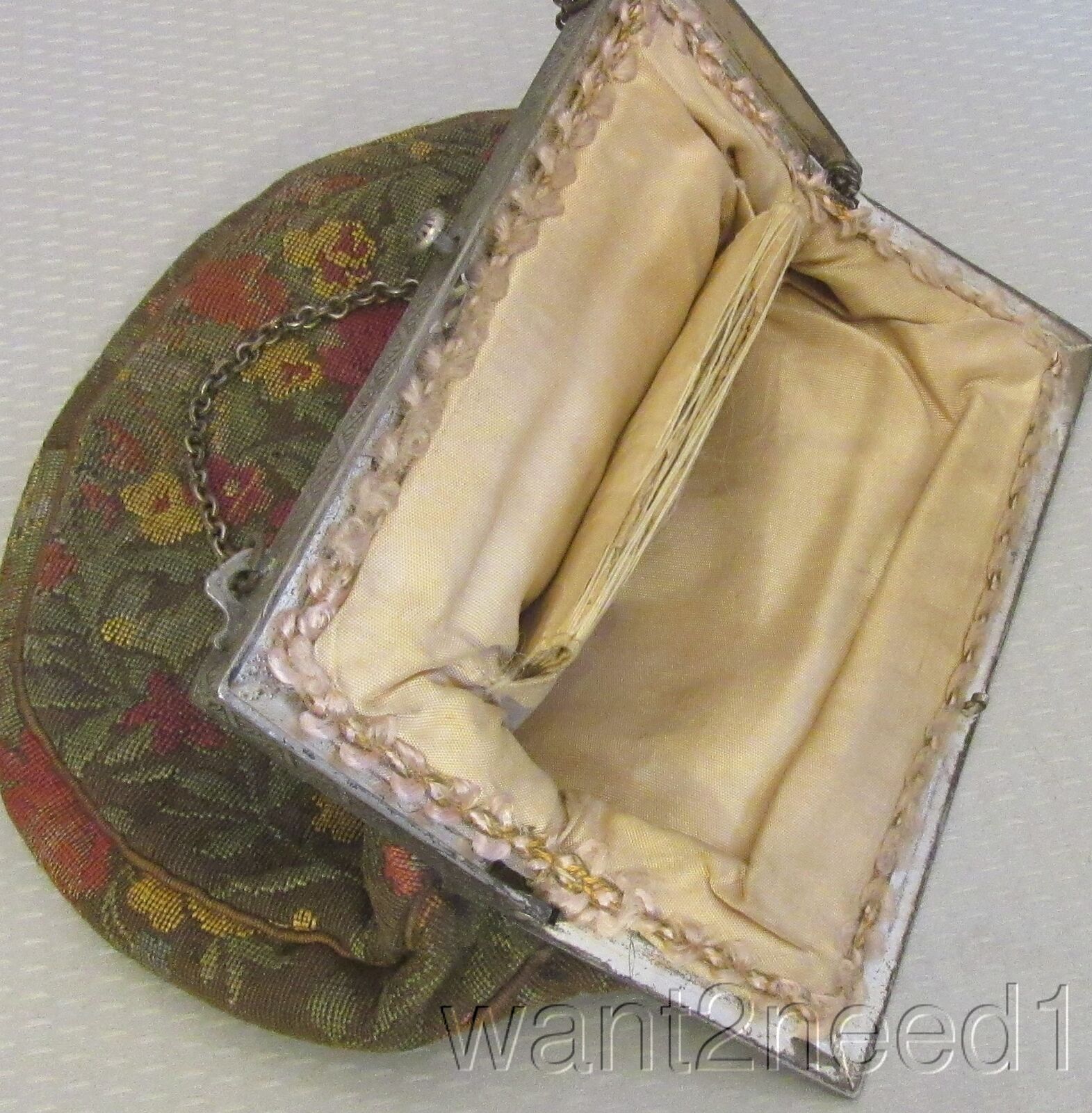 Edwardian French Tapestry Handbag with Floral Design