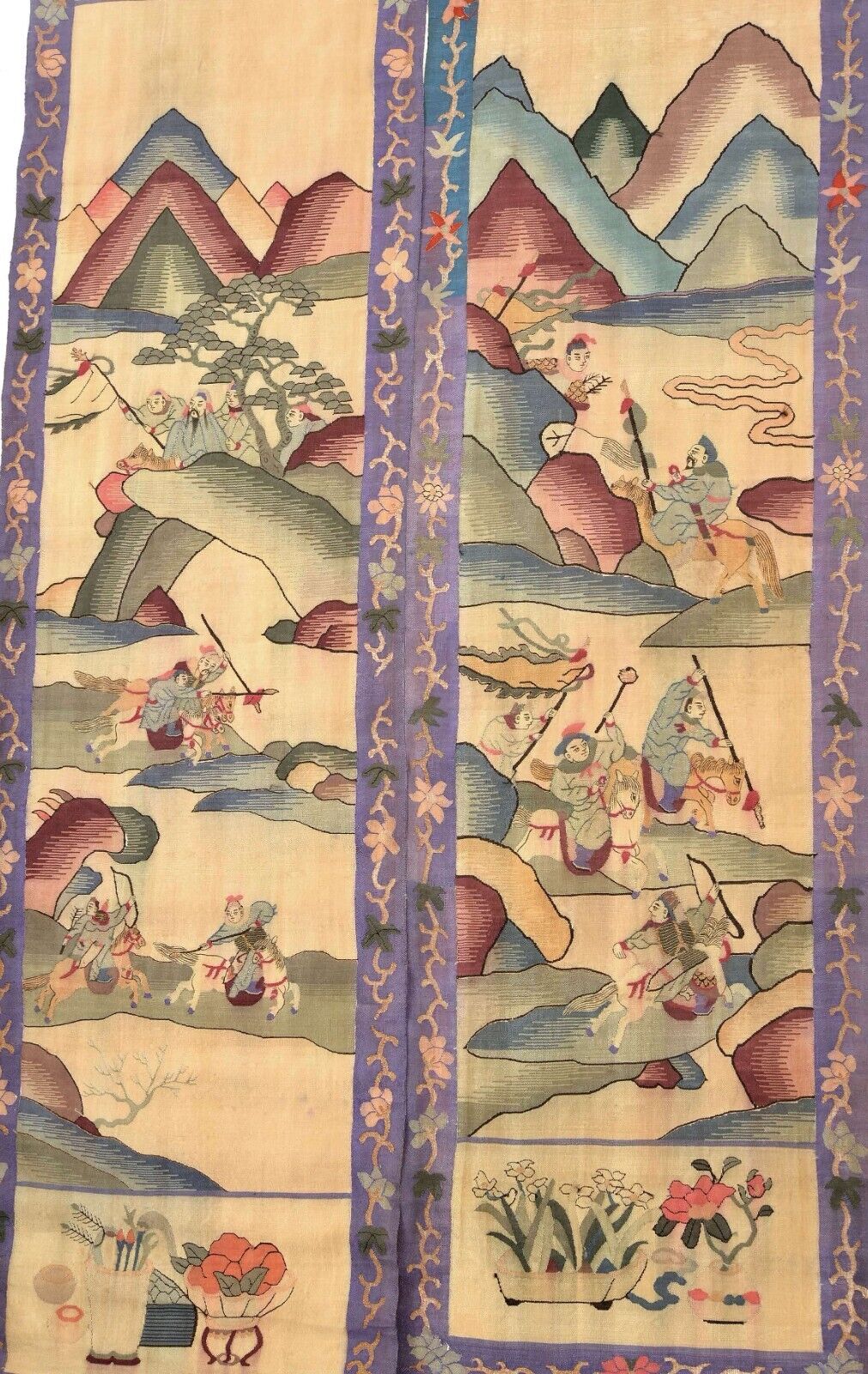 1900s Silk Kesi Kossu Embroidery Tapestry Panel