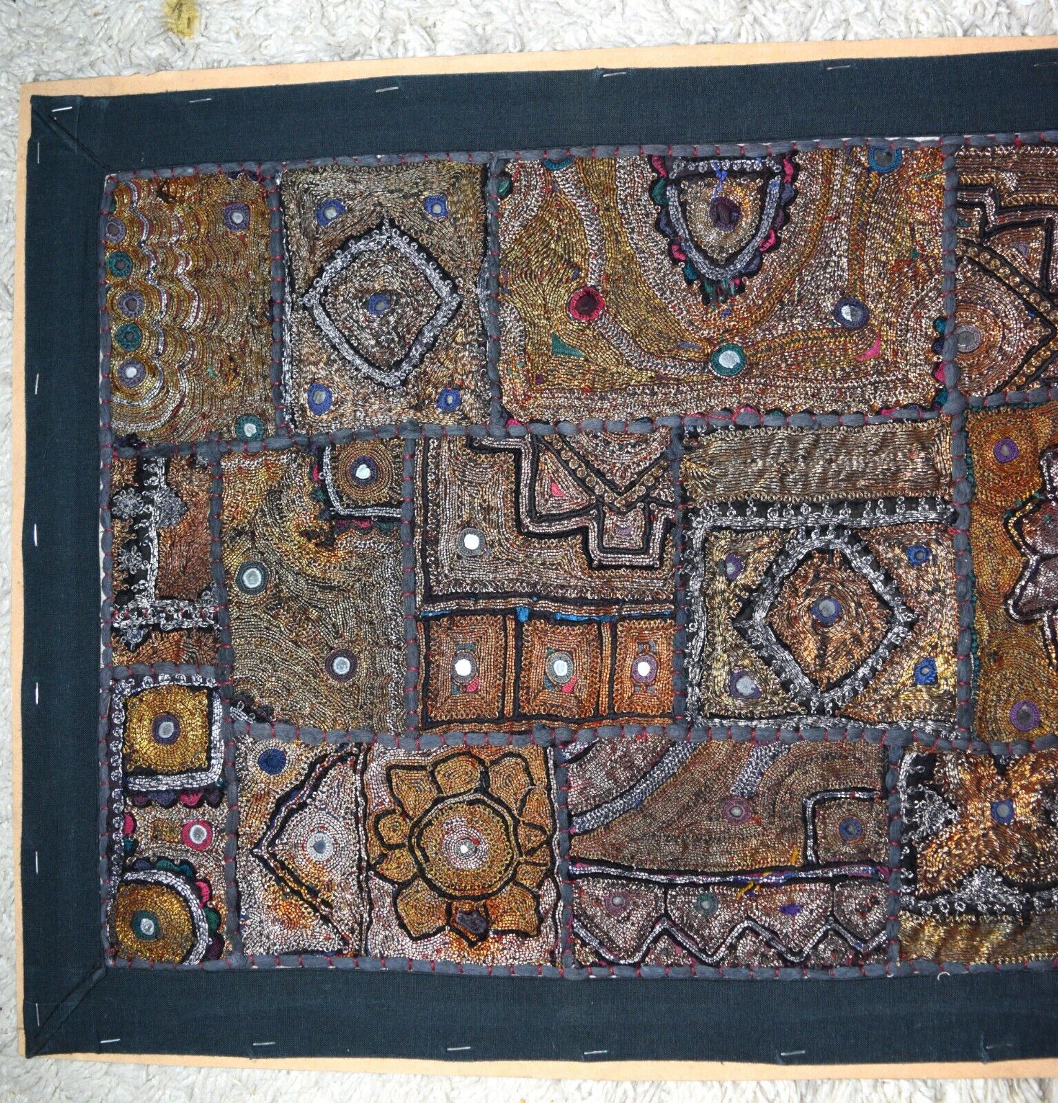 Vintage 1900s Hand Embroidered Bohemian Tapestry Wall Art