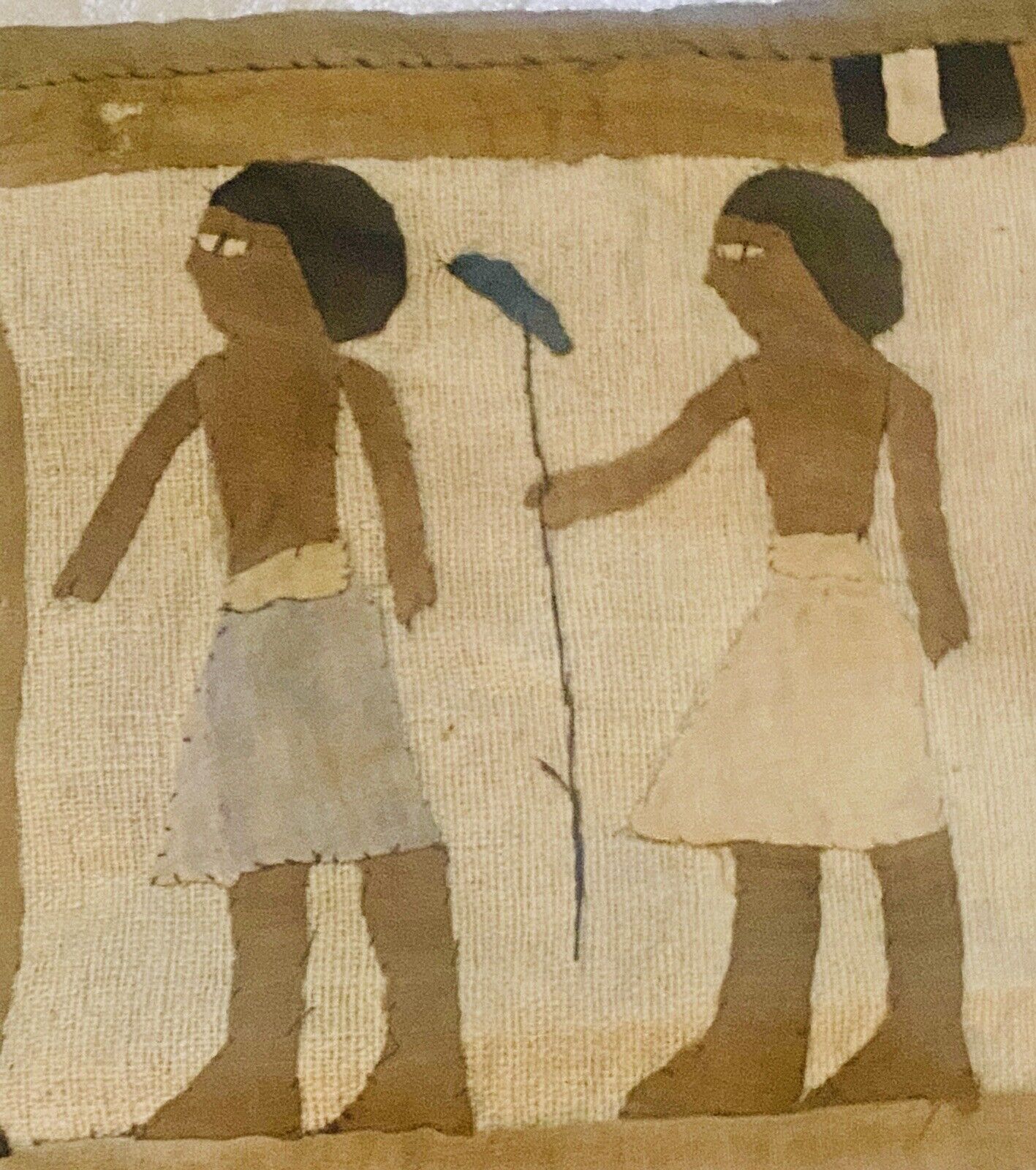 Antique Egyptian Figures Mixed Media Textile Tapestry
