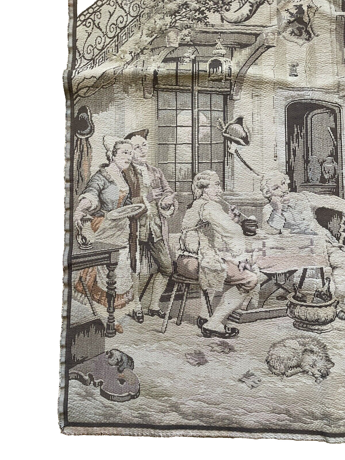 French Tapestry Wall Hanging Village Scenes 1900s
