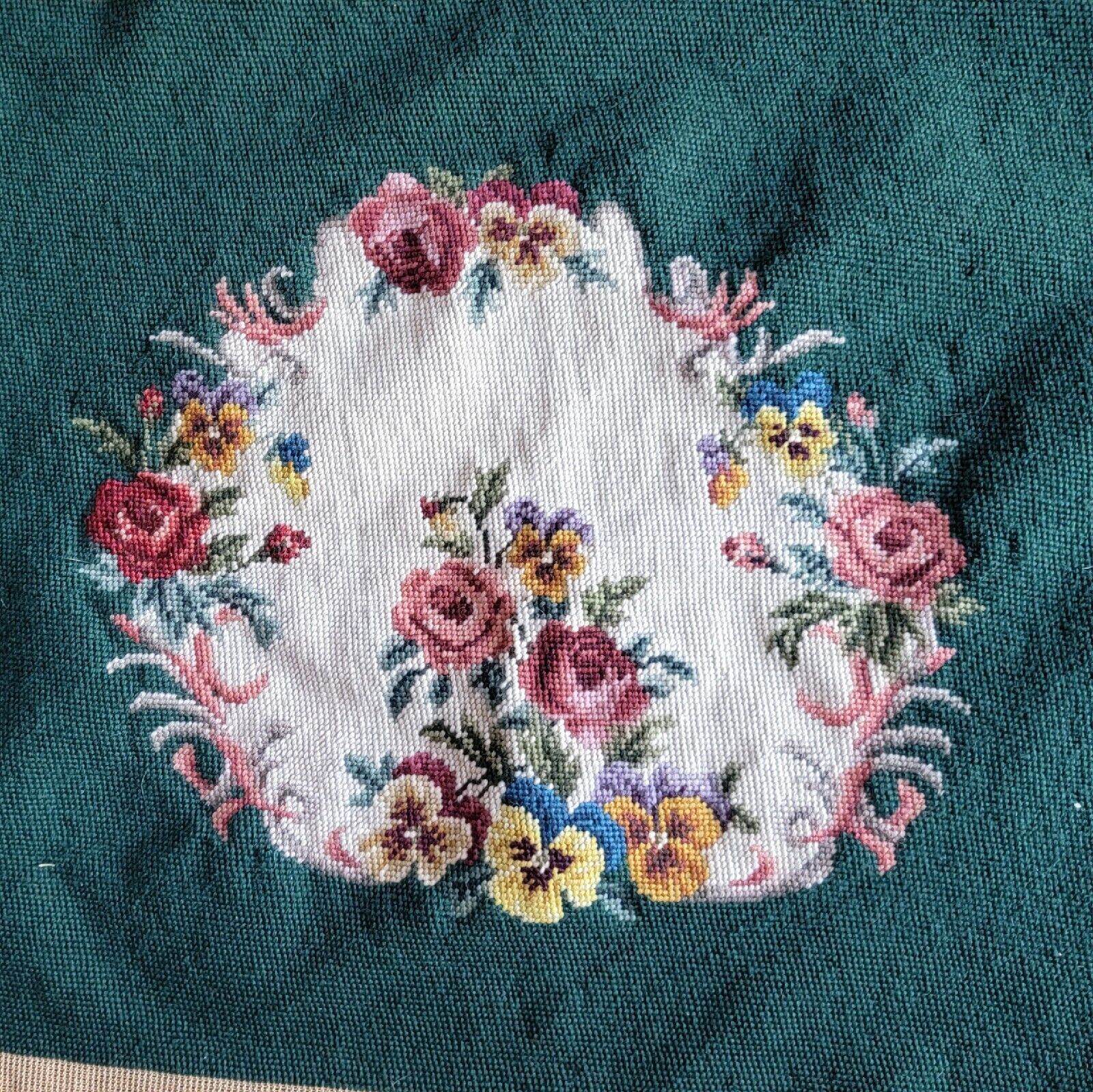 Early 20th Century Floral Tapestry Bench Cover