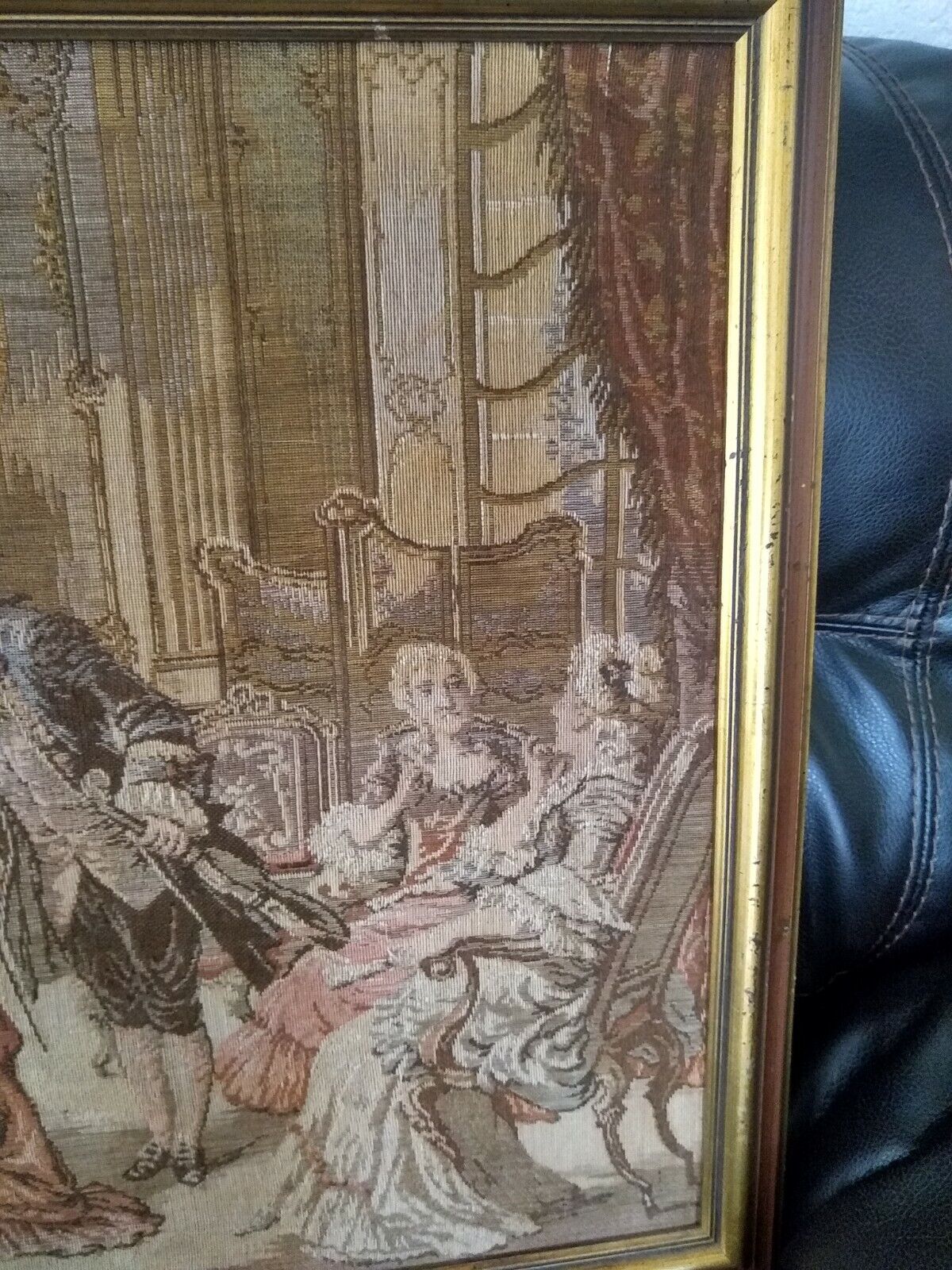 Vintage Belgian Tapestry of Salon Scene with Piano