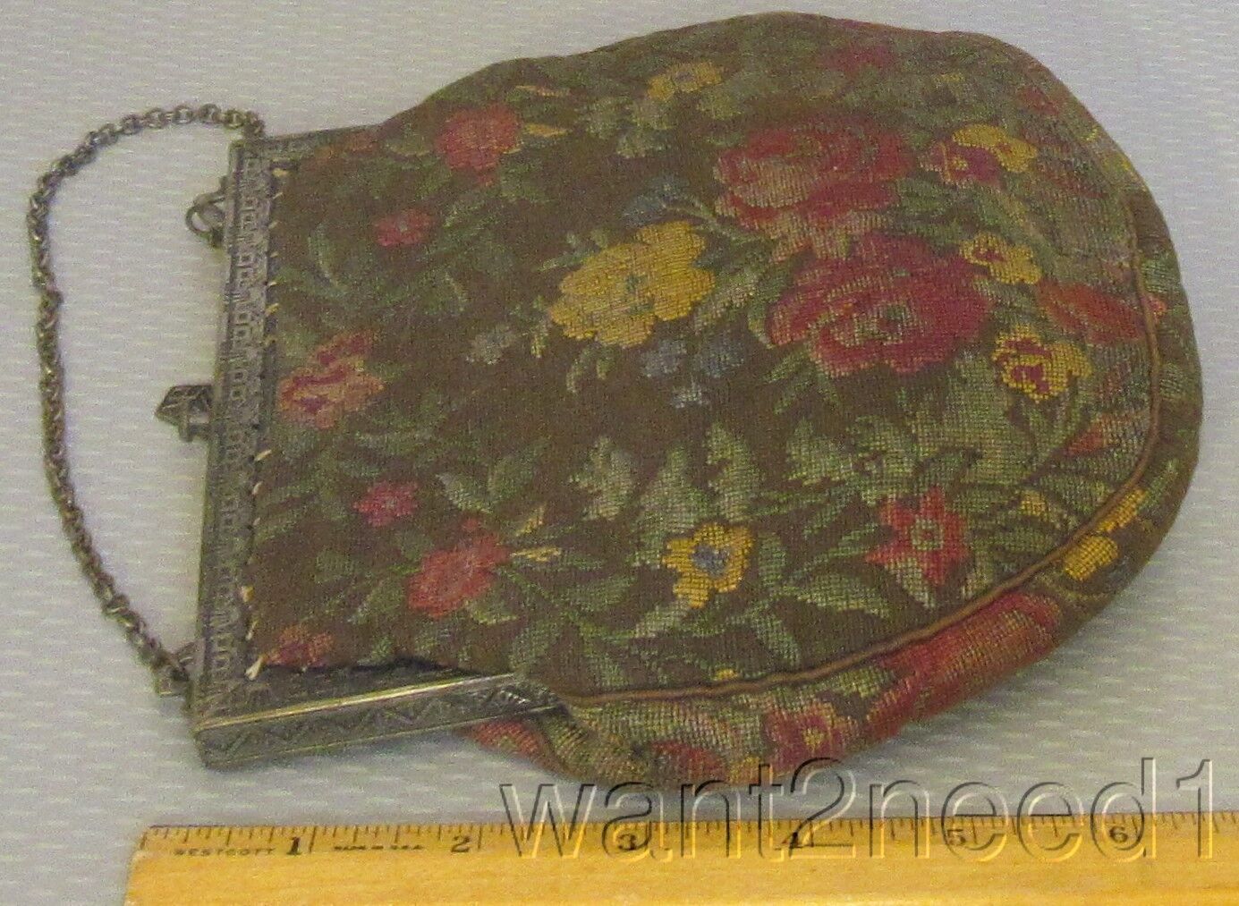 Edwardian French Tapestry Handbag with Floral Design