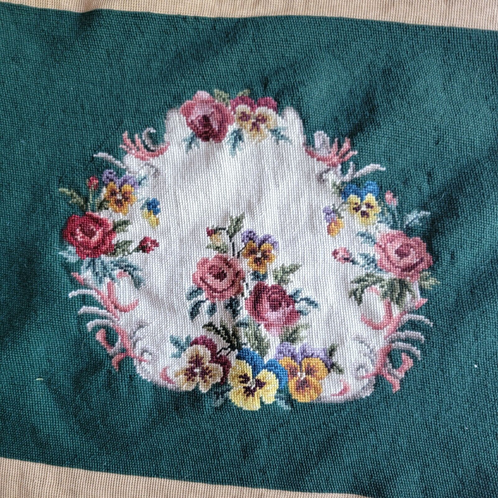 Early 20th Century Floral Tapestry Bench Cover