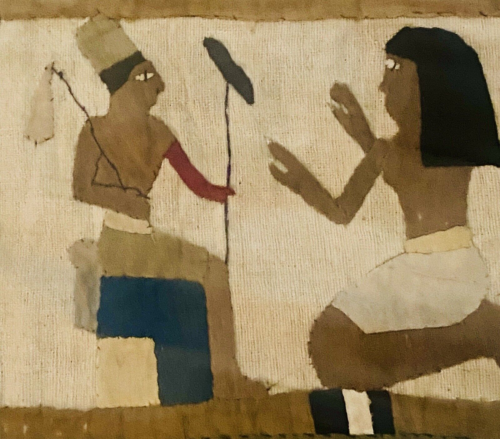 Antique Egyptian Figures Mixed Media Textile Tapestry