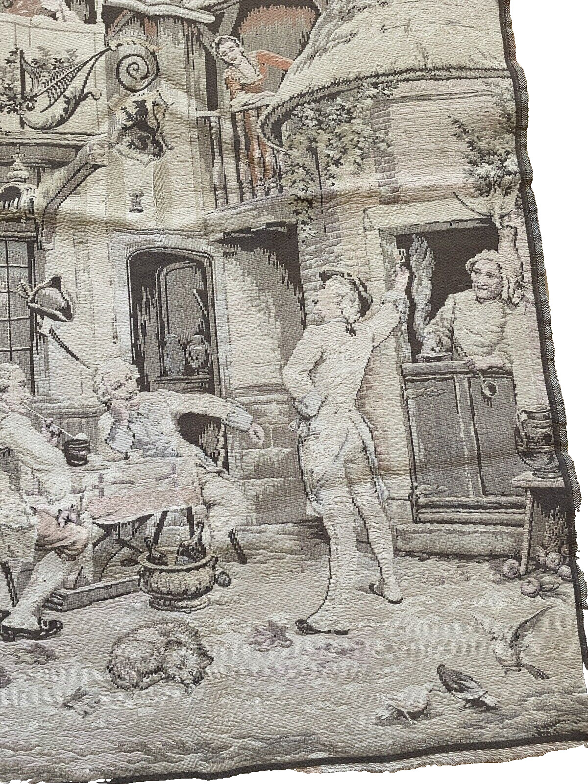 French Tapestry Wall Hanging Village Scenes 1900s