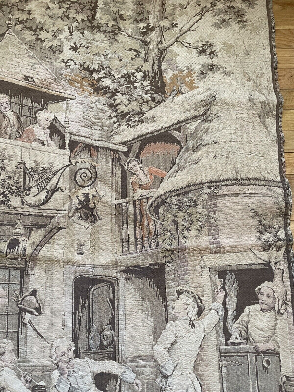 French Tapestry Wall Hanging Village Scenes 1900s