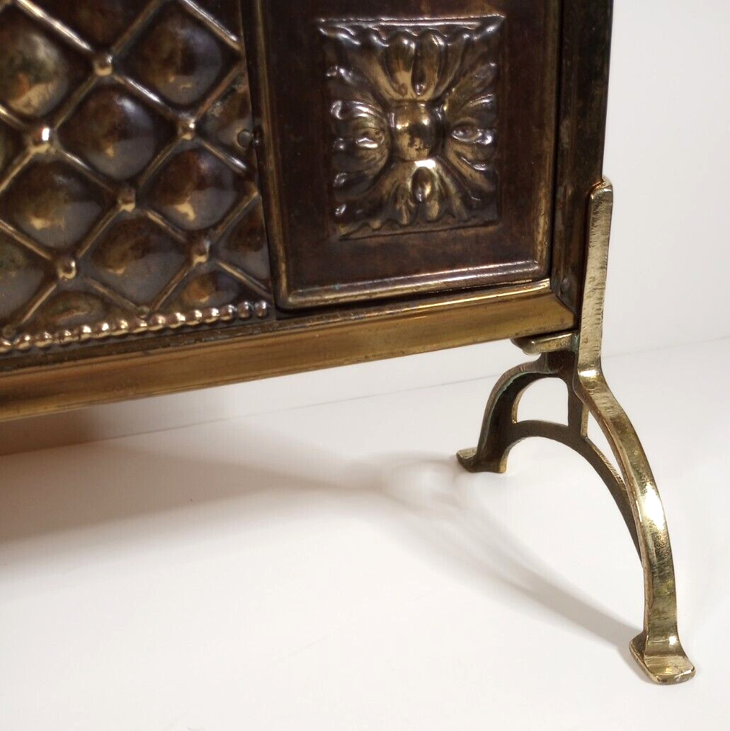 Antique English Tapestry Brass Fireplace Screen