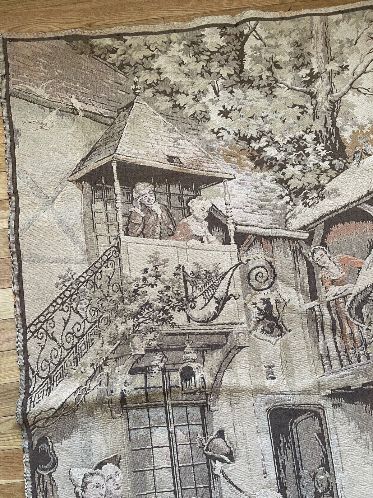 French Tapestry Wall Hanging Village Scenes 1900s