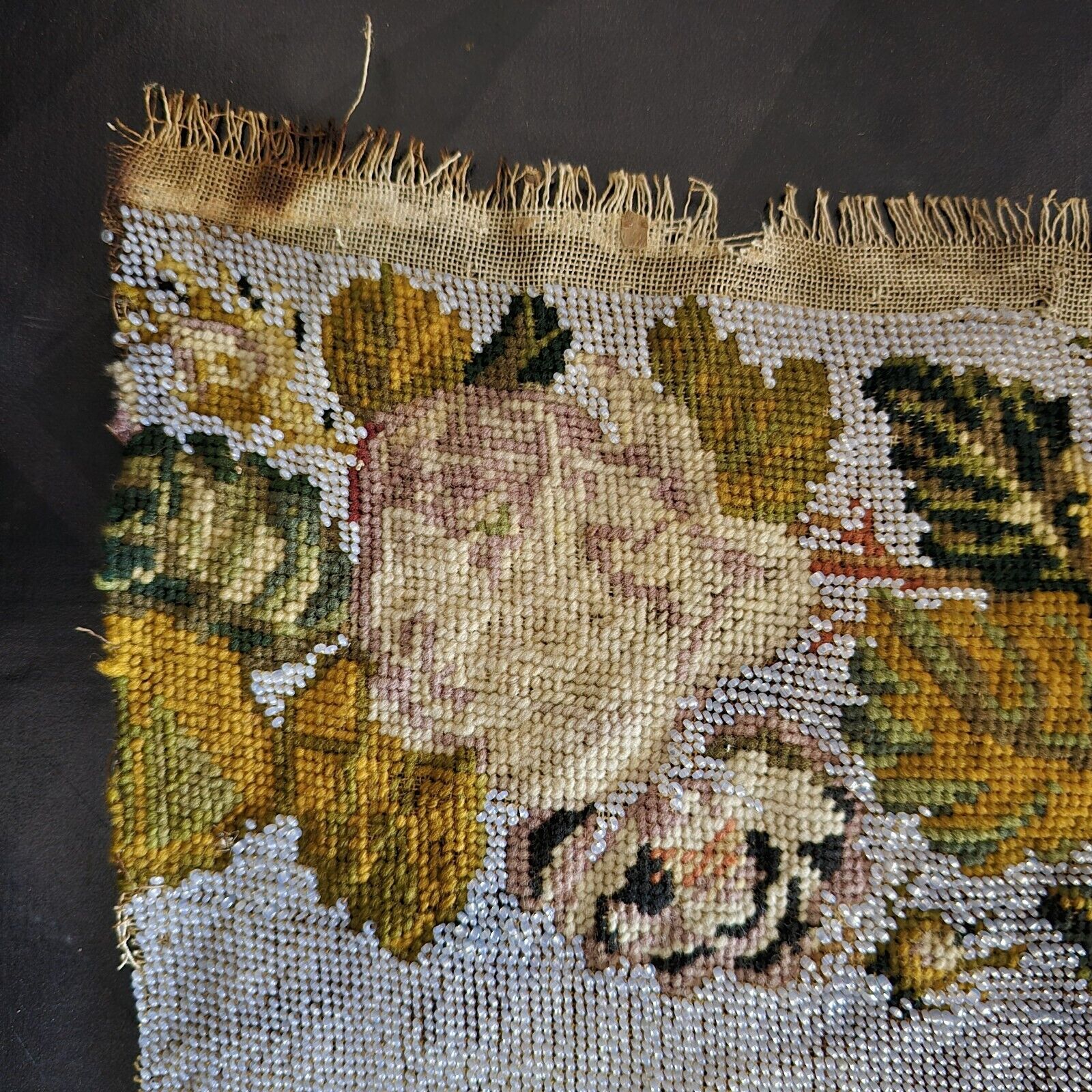 Antique Embroidered Religious Cloth with Roses