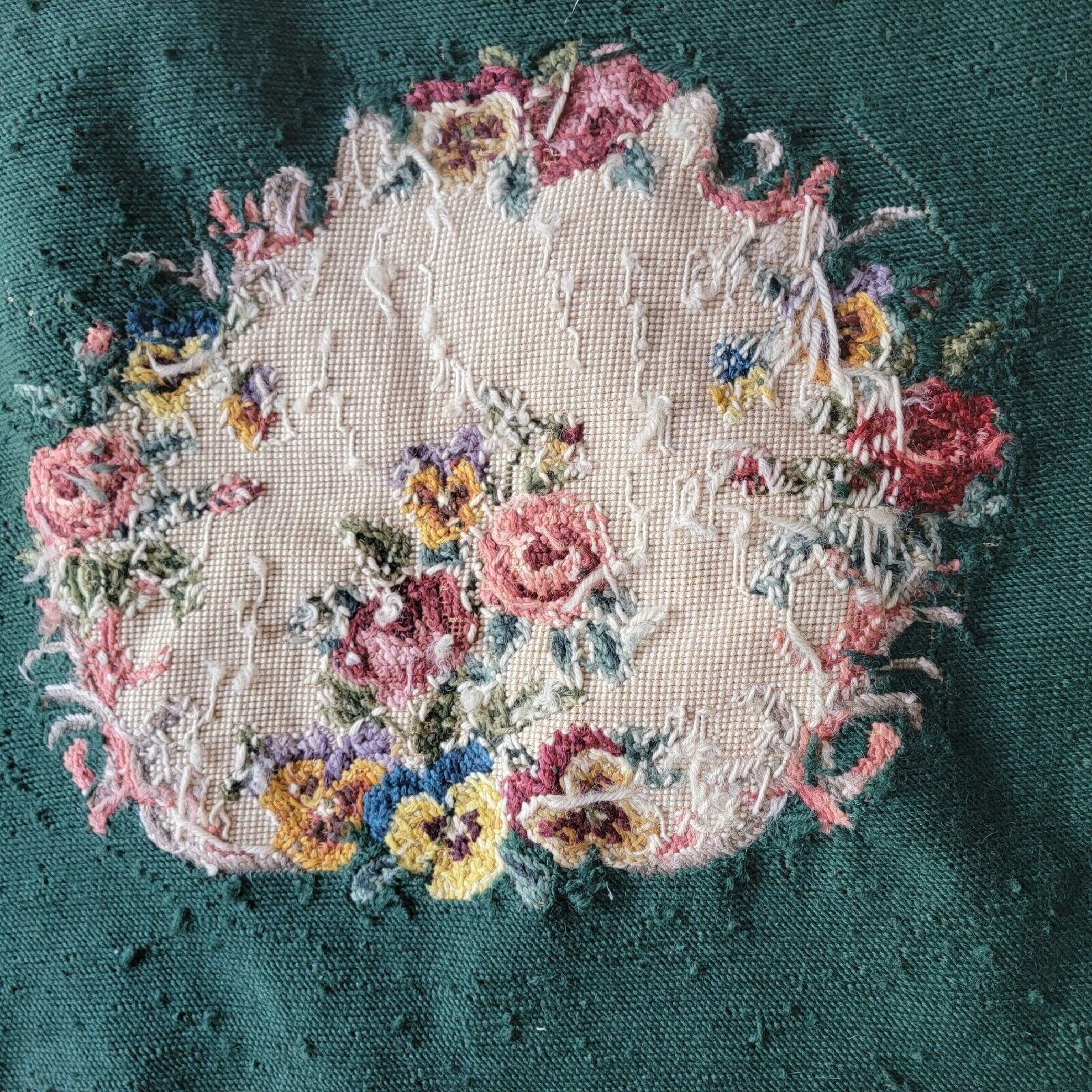 Early 20th Century Floral Tapestry Bench Cover