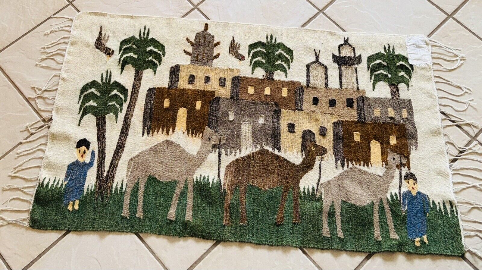 Vintage Egyptian Handwoven Tapestry Carpet - El Harraneia
