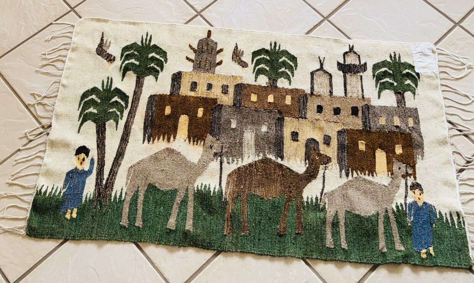 Vintage Egyptian Handwoven Tapestry Carpet - El Harraneia