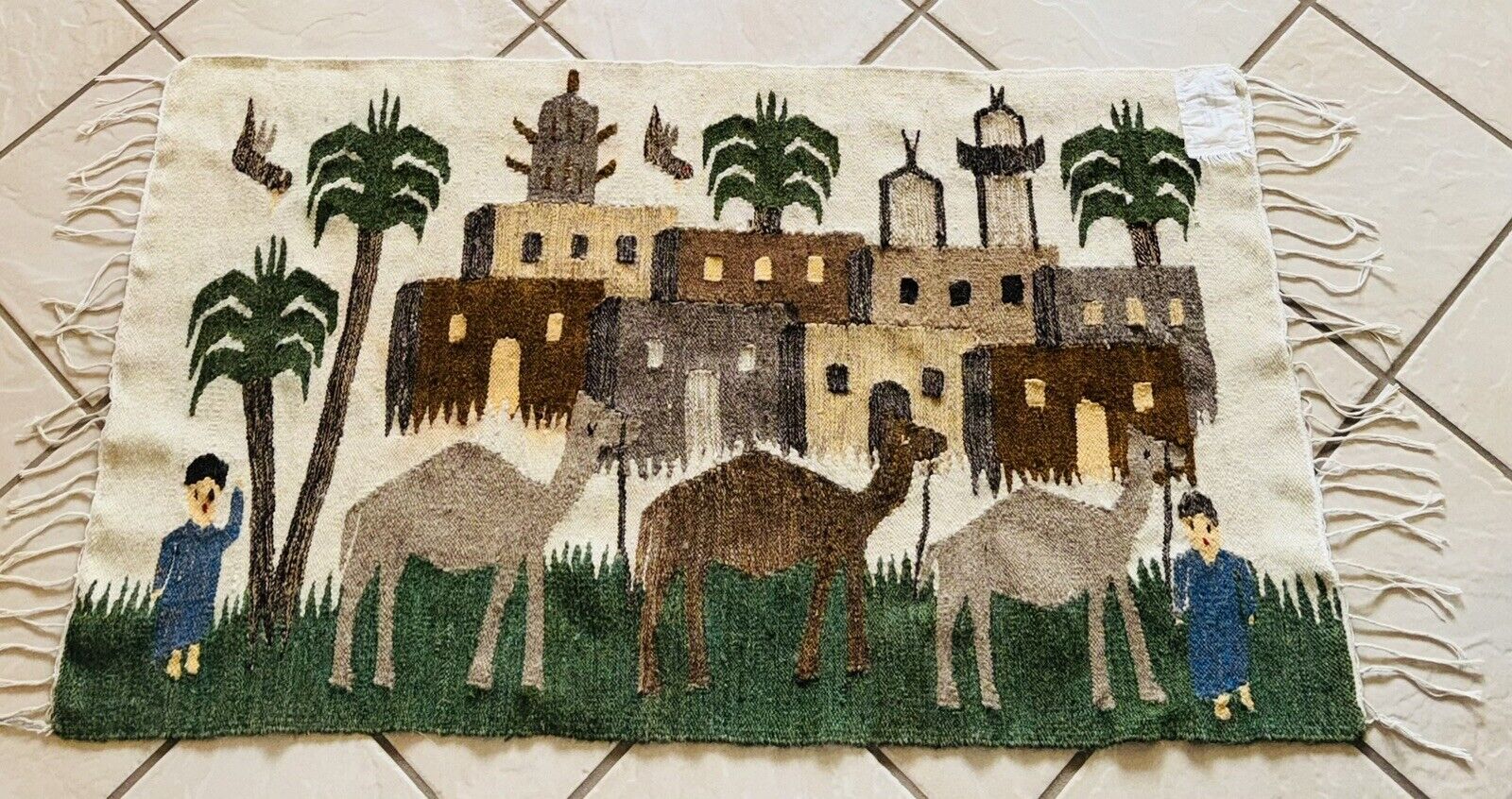 Vintage Egyptian Handwoven Tapestry Carpet - El Harraneia