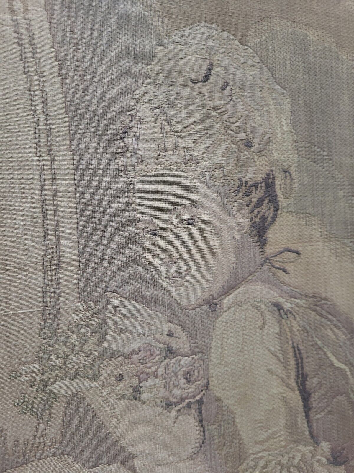 Fragonard Vintage Tapestry: Girl with Dog 1900
